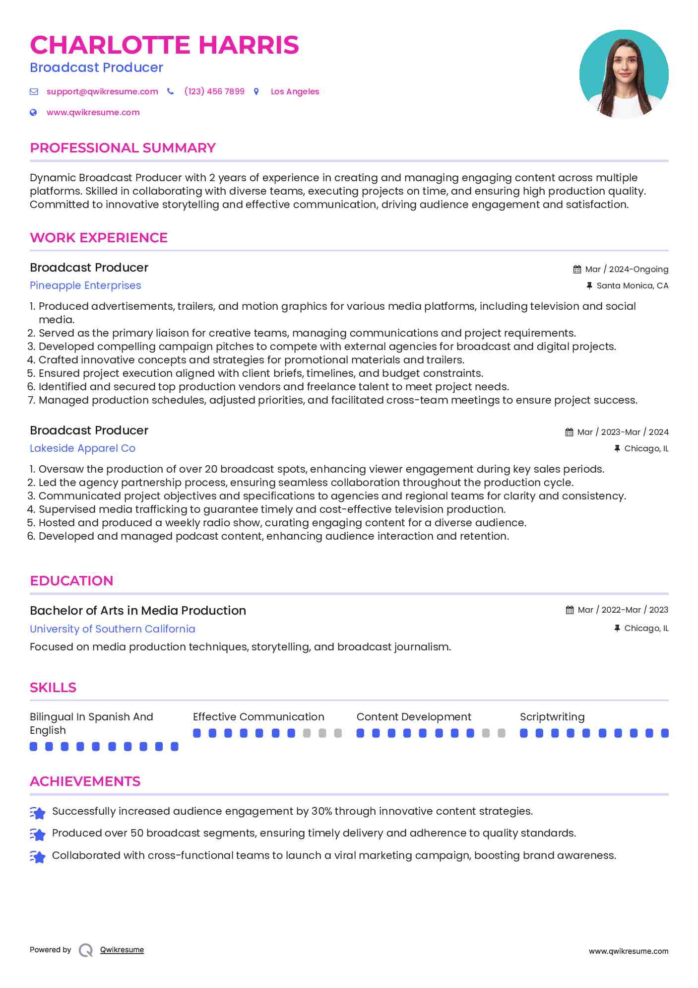 Broadcast Producer Resume Format