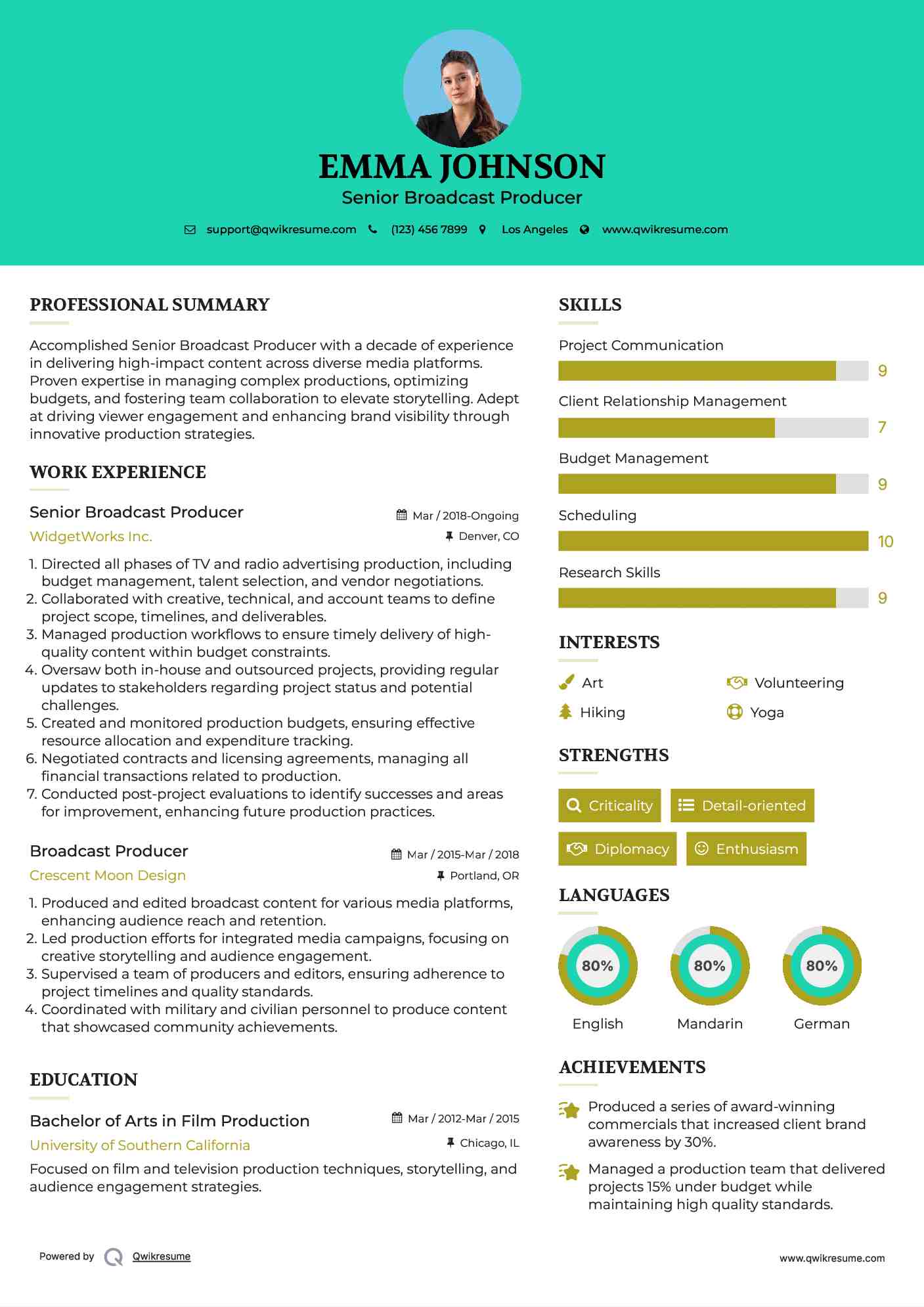 Senior Broadcast Producer Resume Template