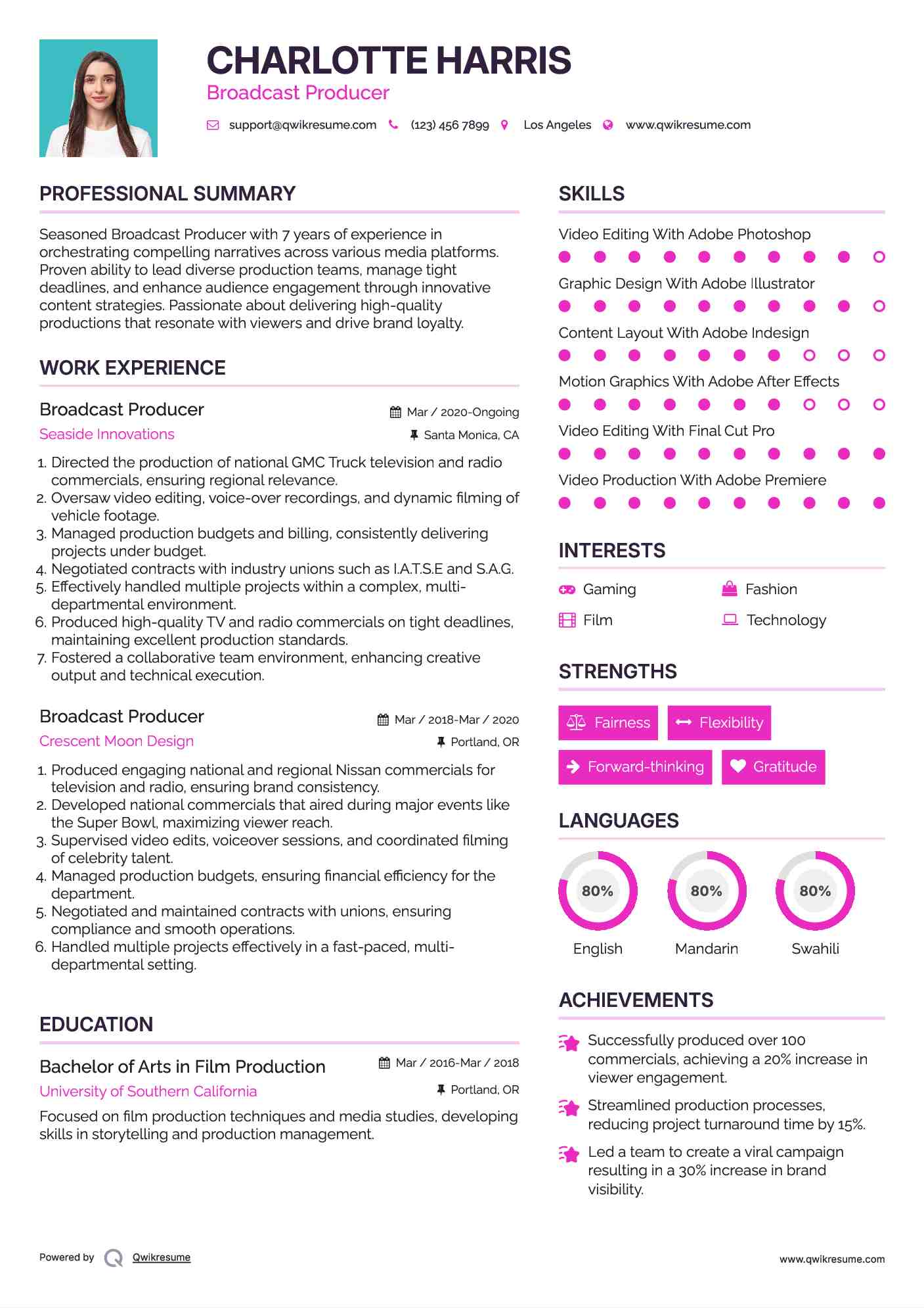 Broadcast Producer Resume Example