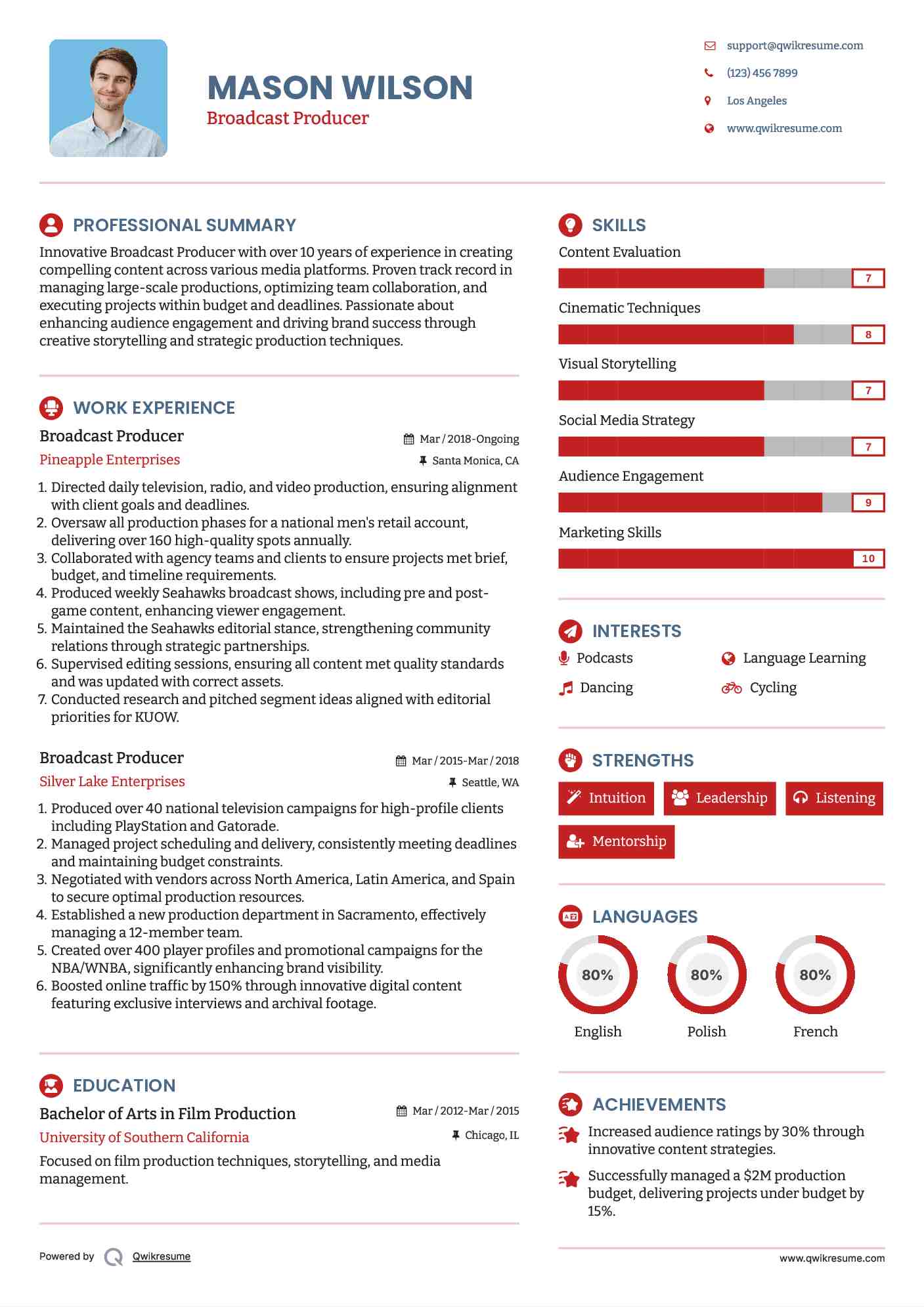 Broadcast Producer Resume Template