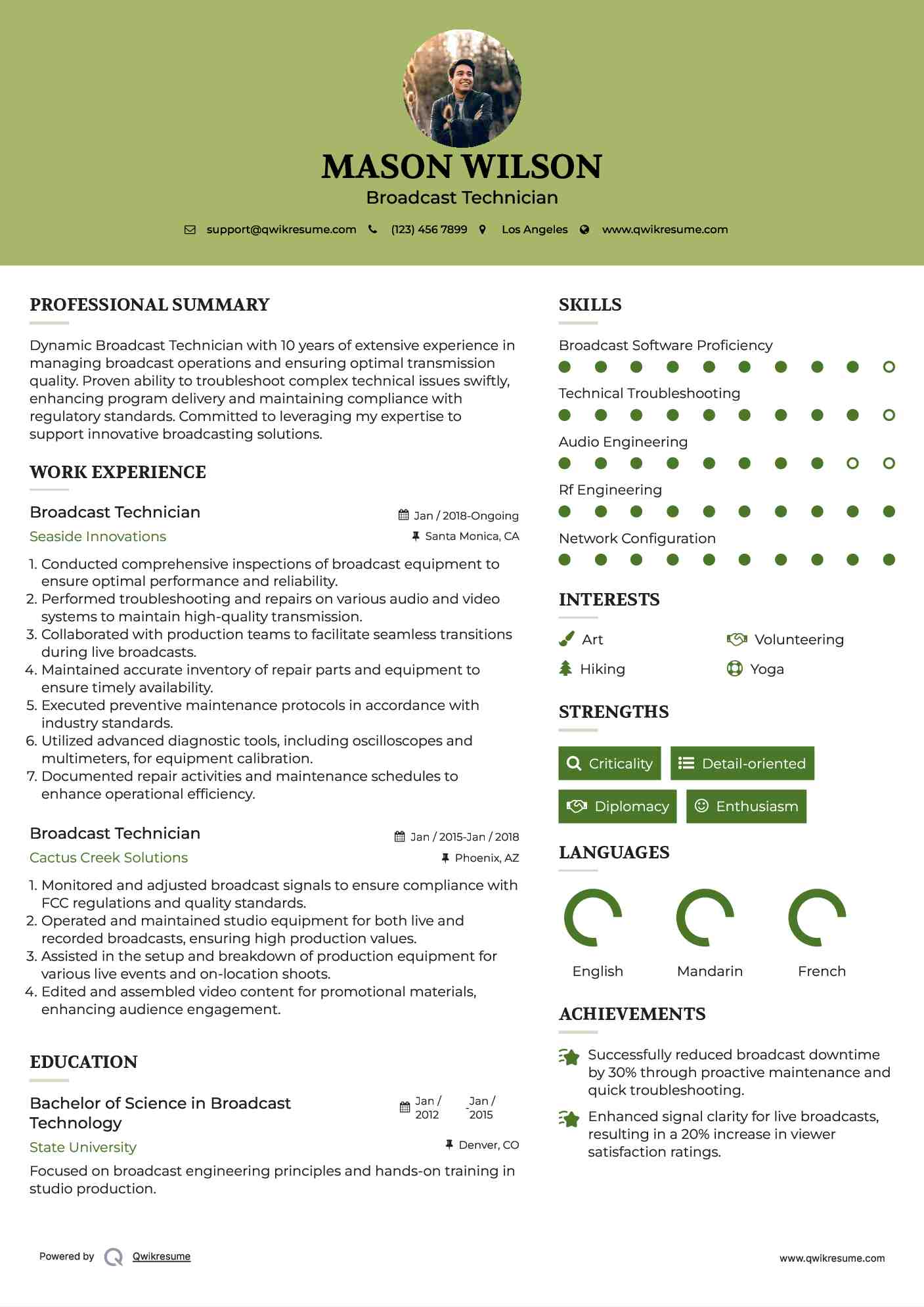 Broadcast Technician Resume Template