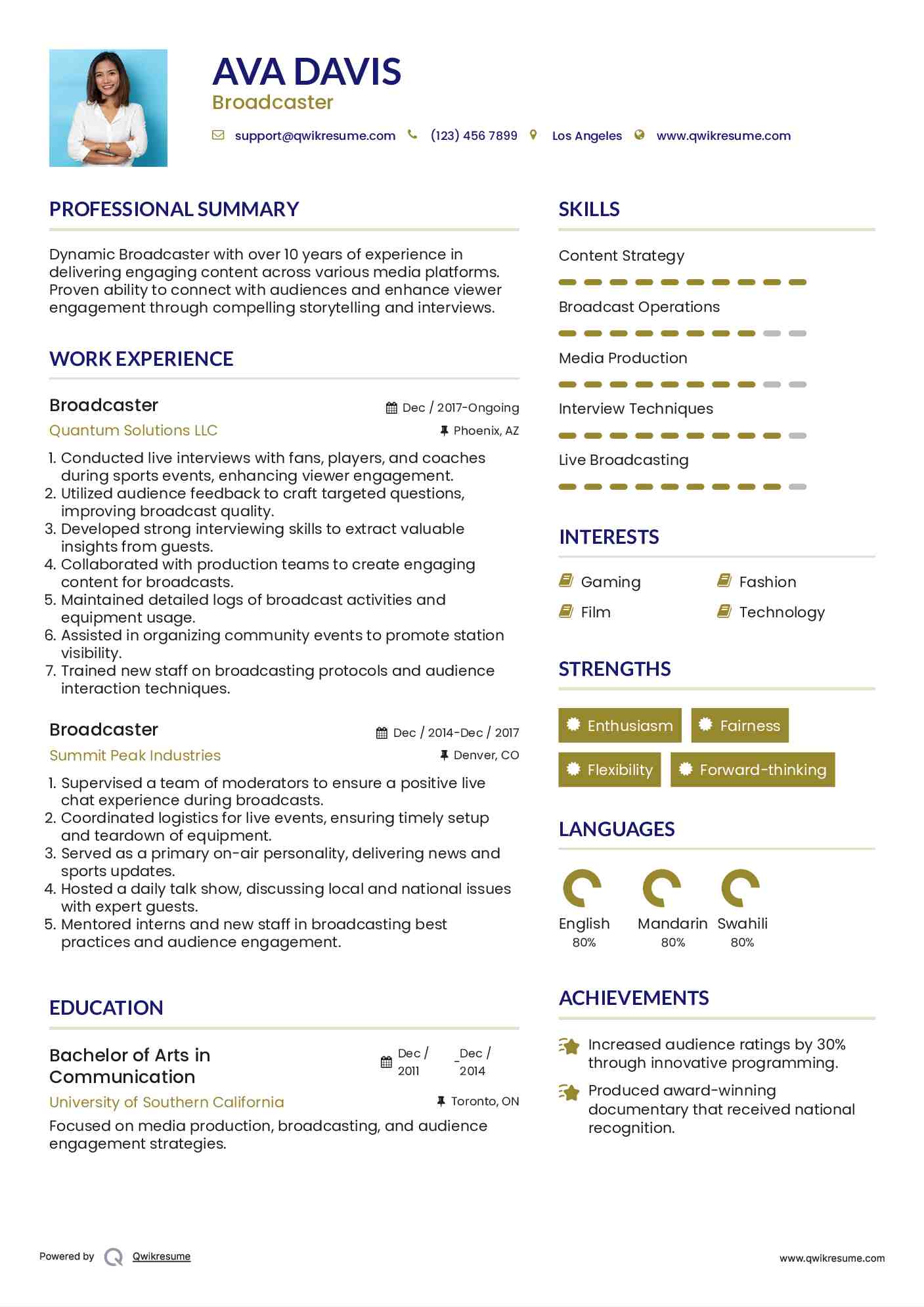 Broadcaster Resume Format