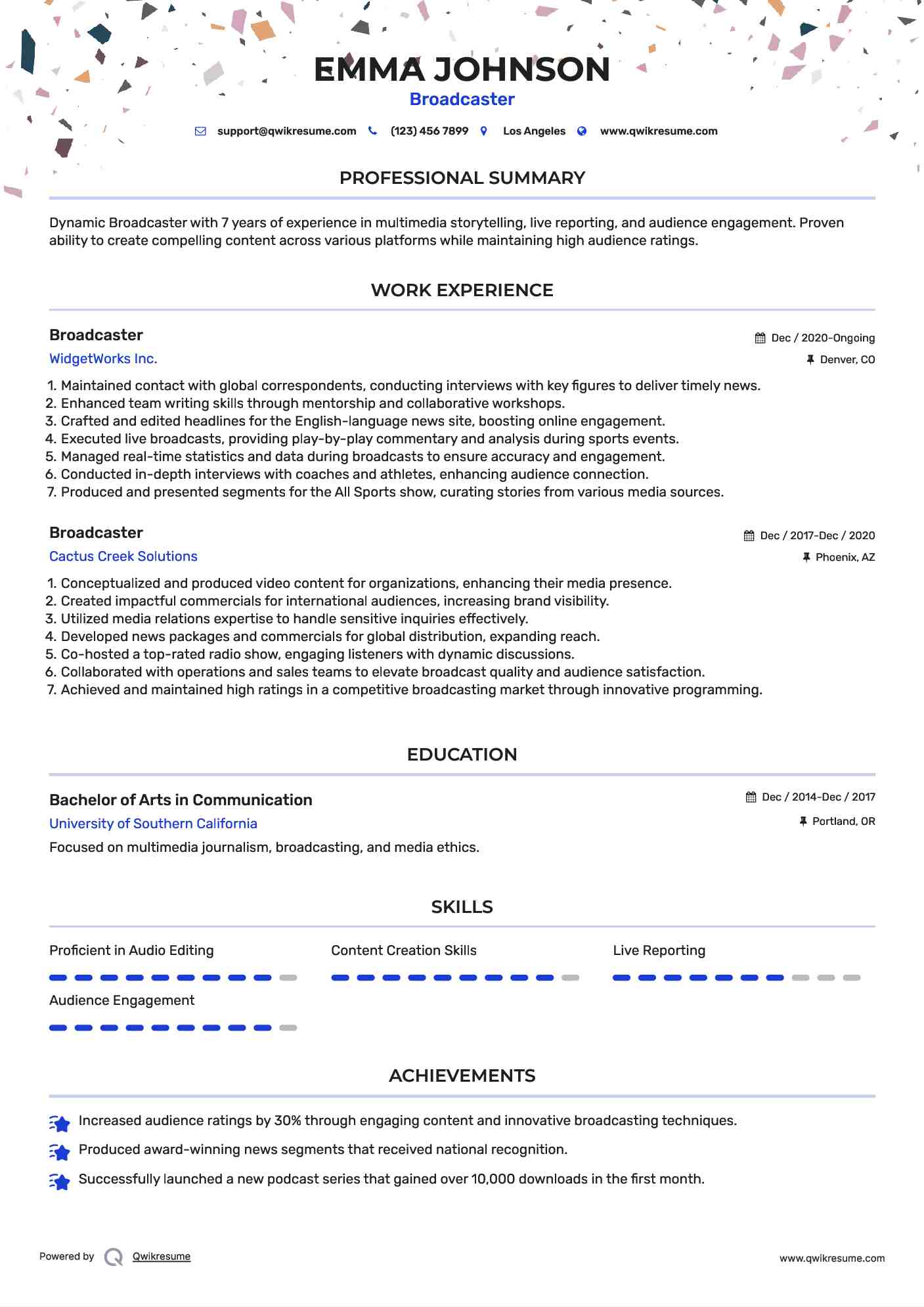 Broadcaster Resume Format