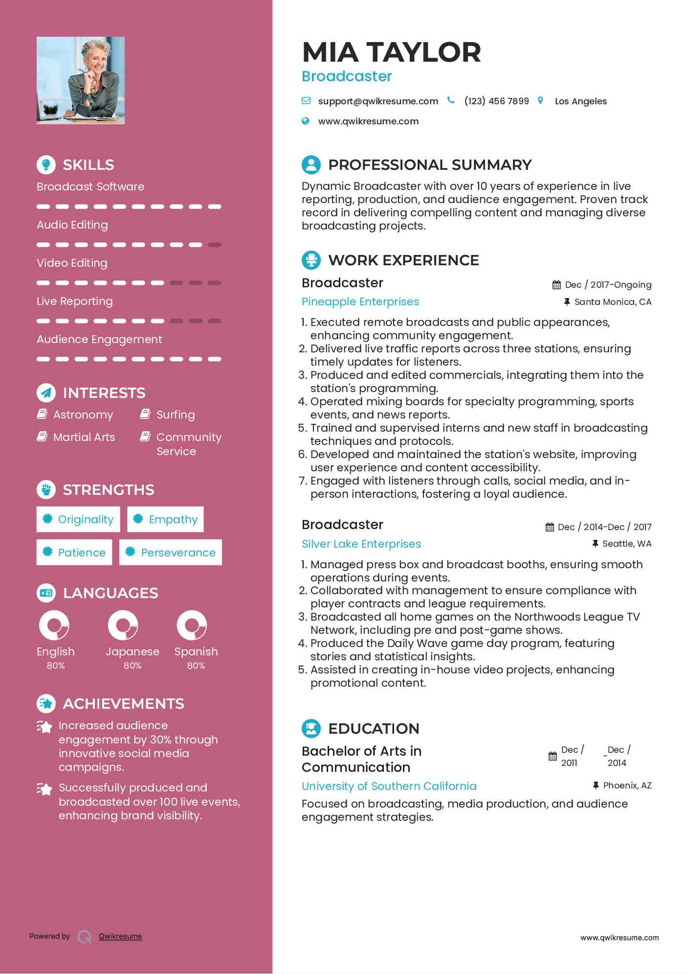 Broadcaster Resume Format