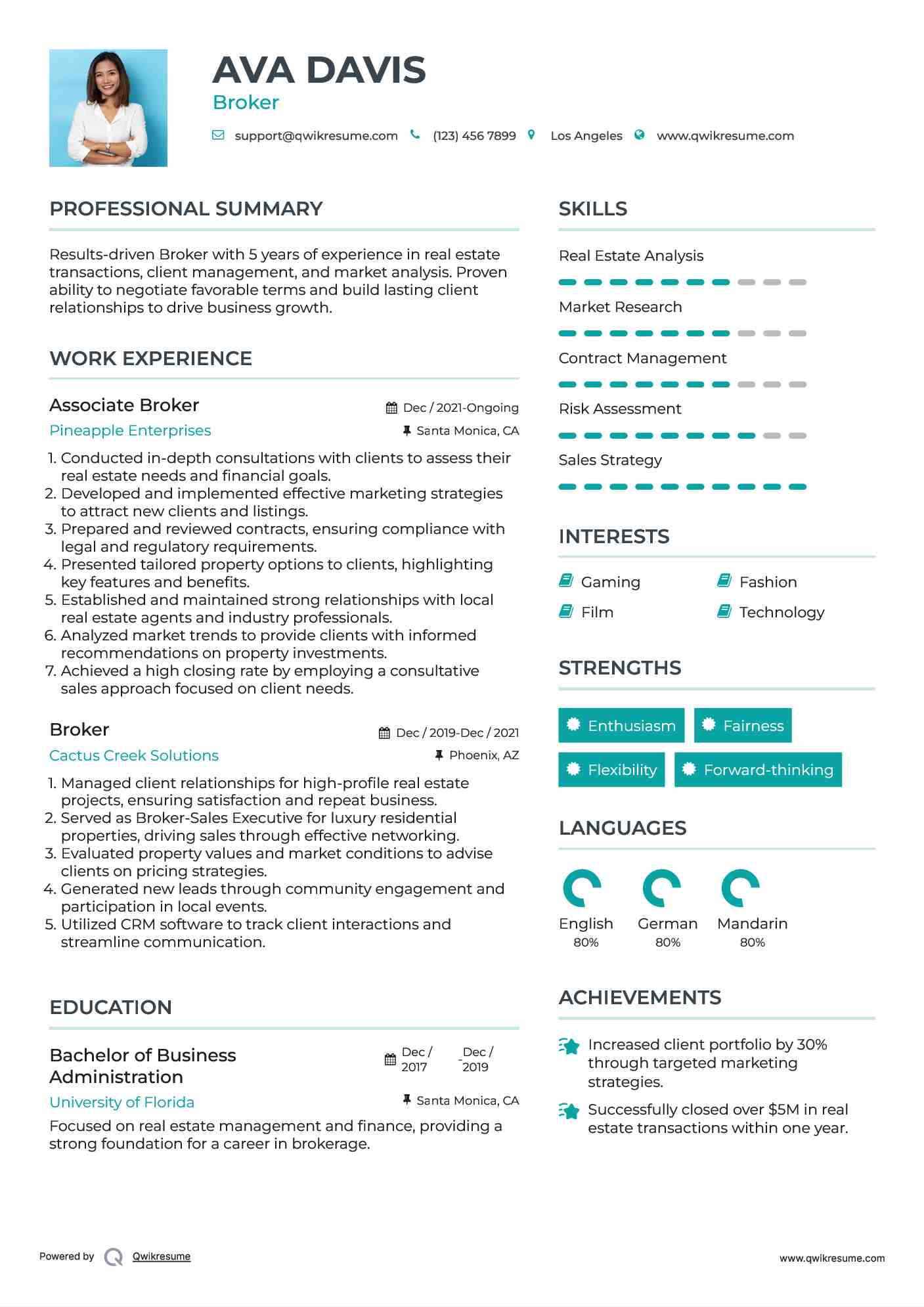 Associate Broker Resume Model