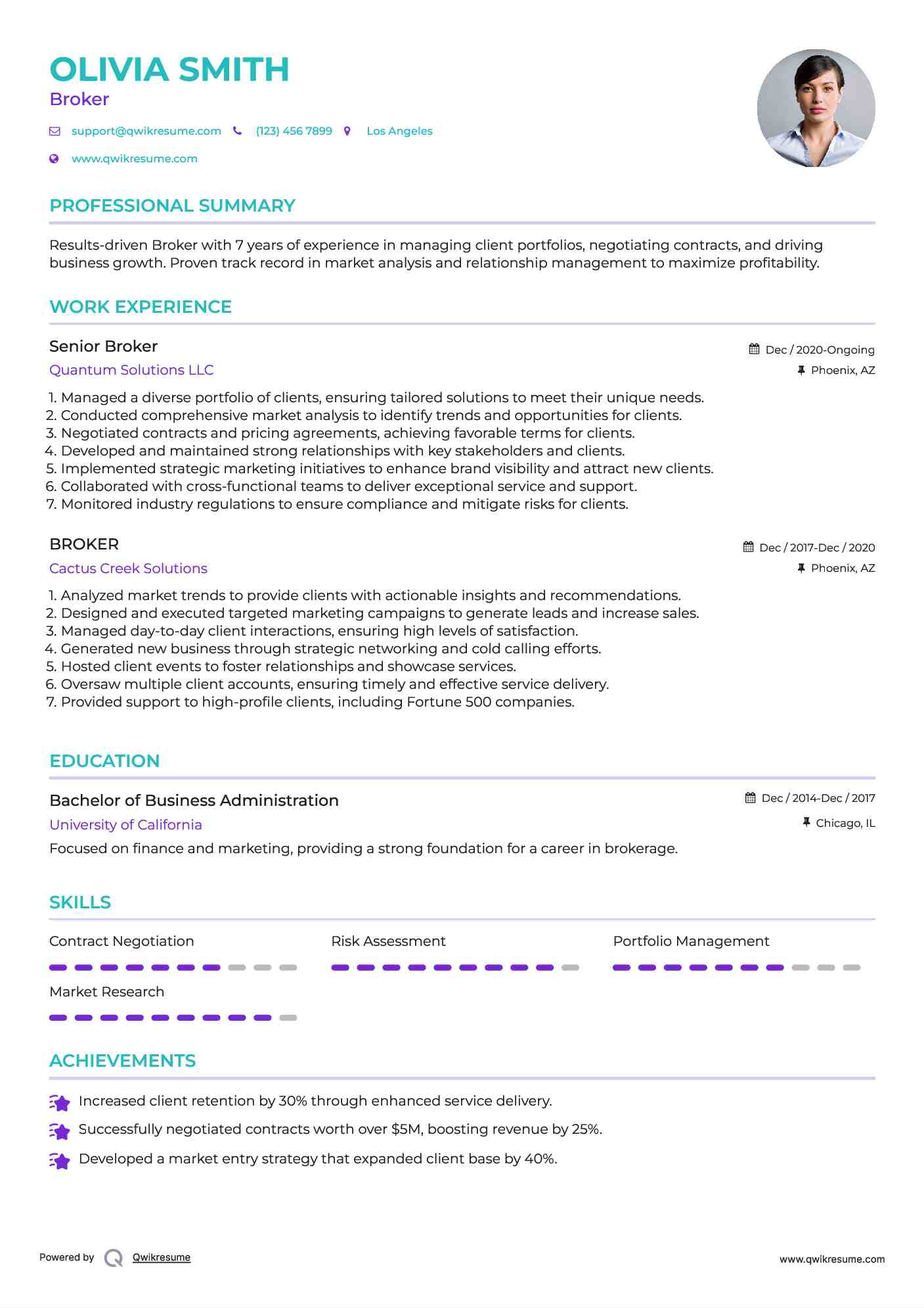 Senior Broker Resume Sample