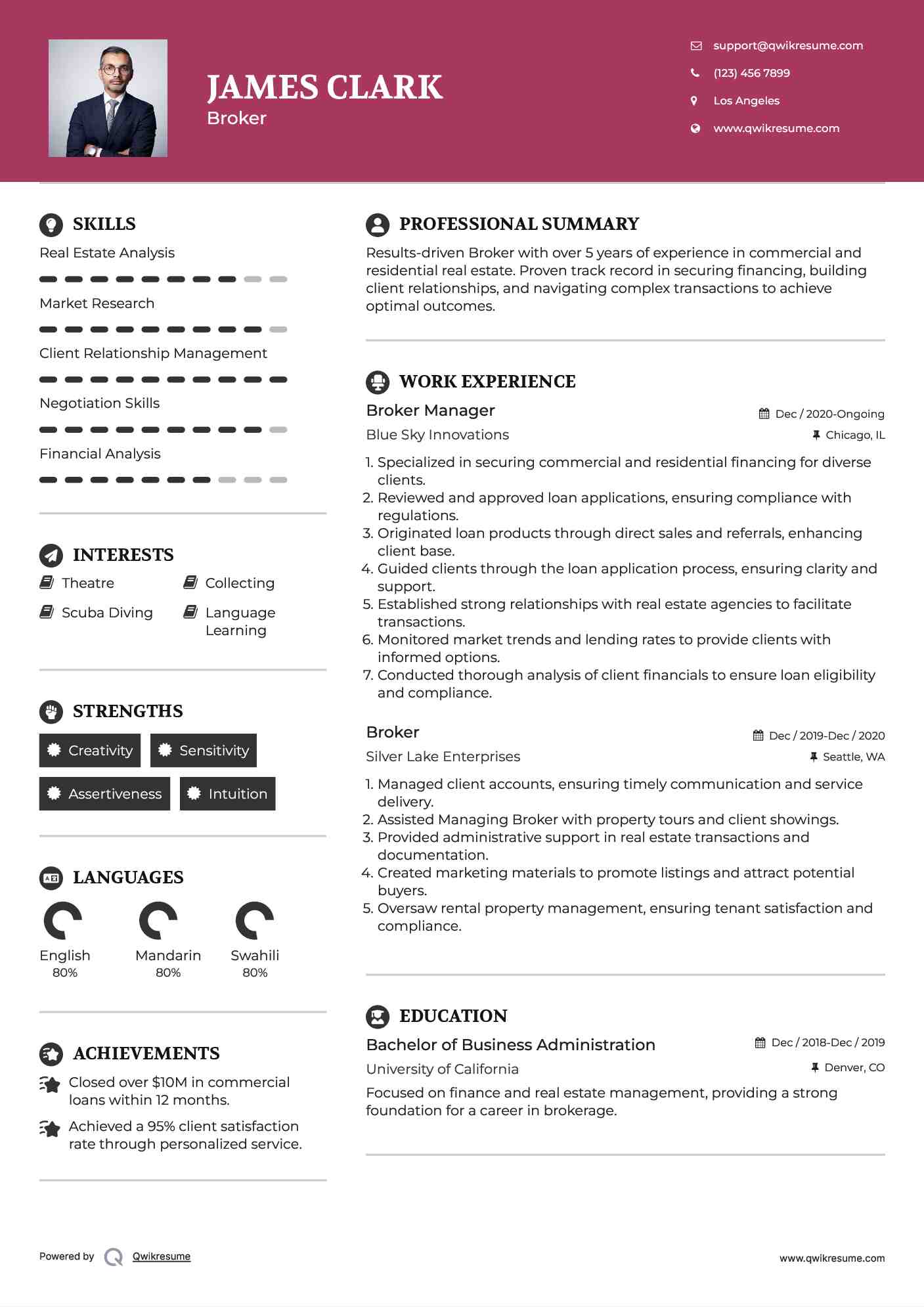 Broker Manager Resume Template