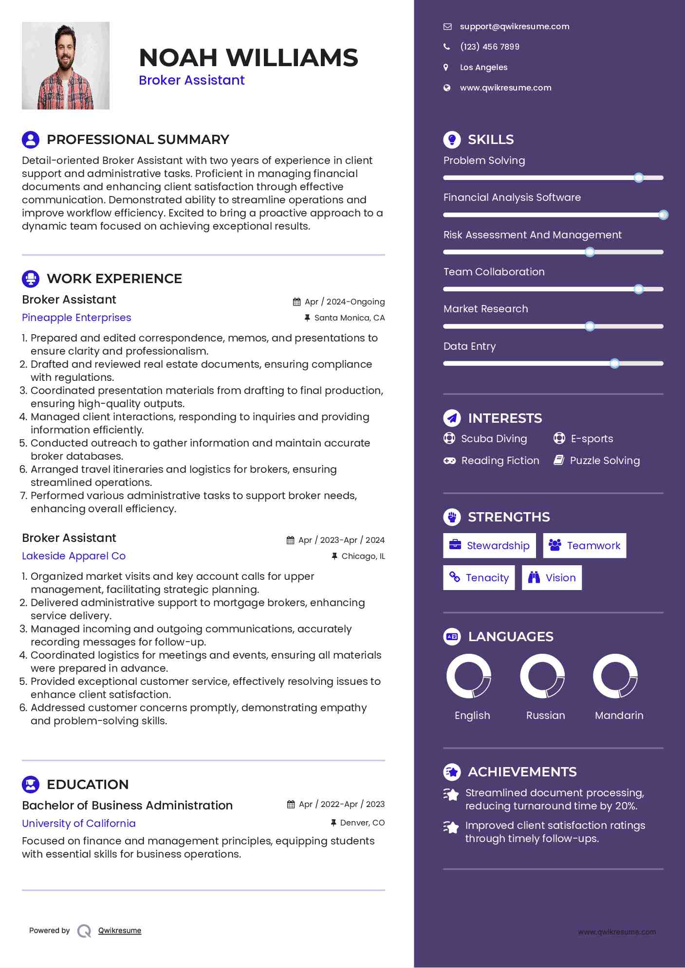 Broker Assistant Resume Model