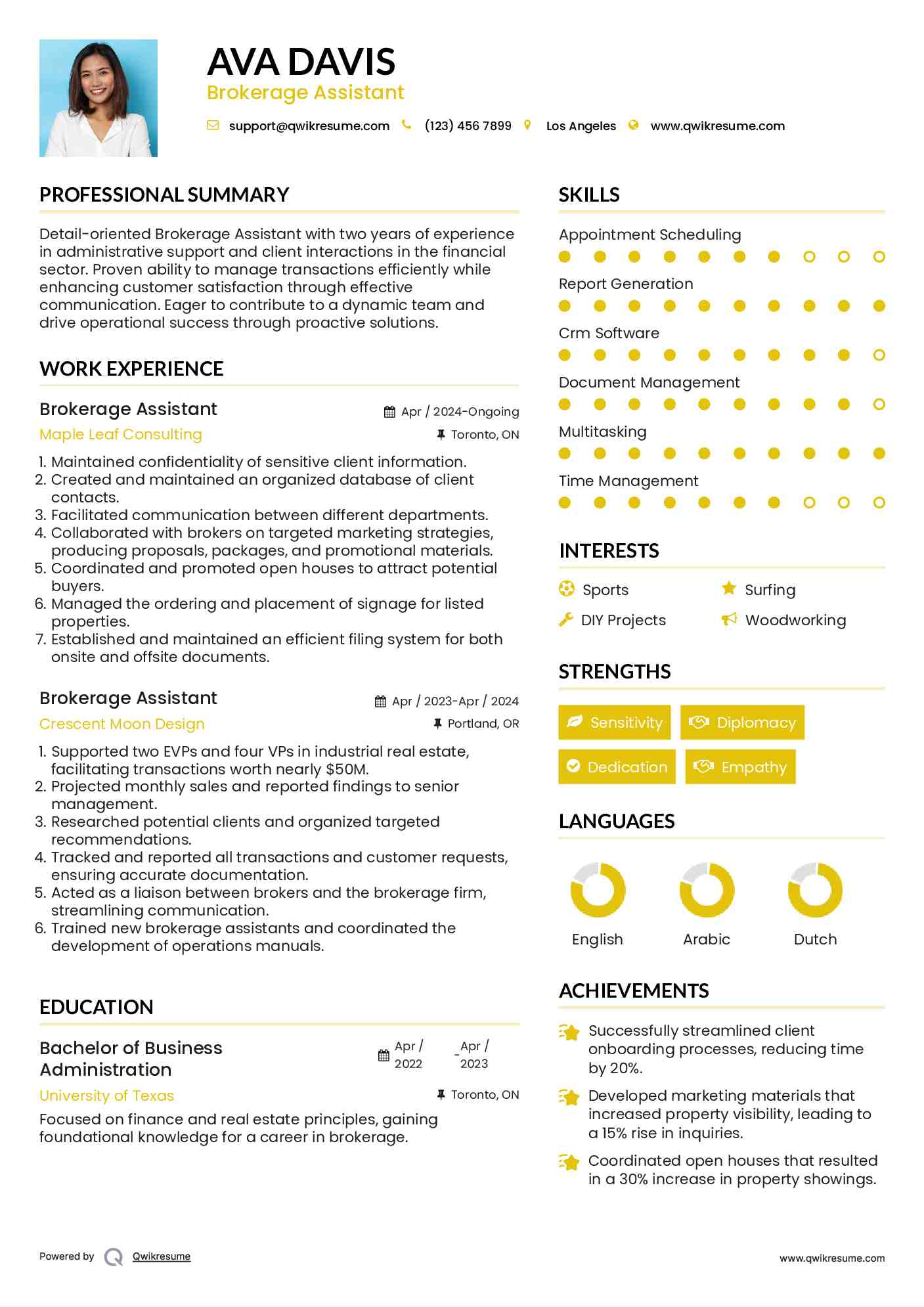 Brokerage Assistant Resume Sample