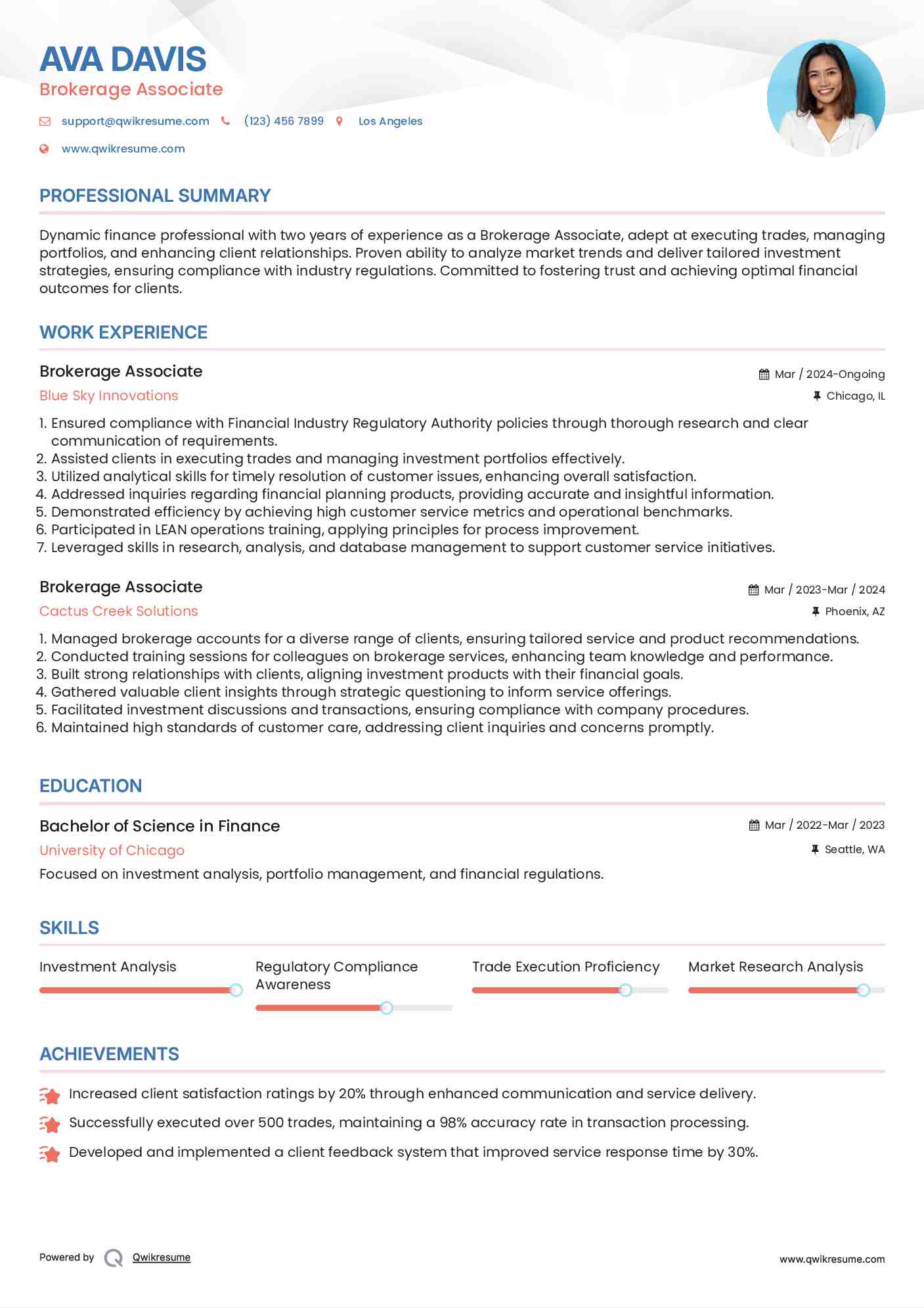Brokerage Associate Resume Model