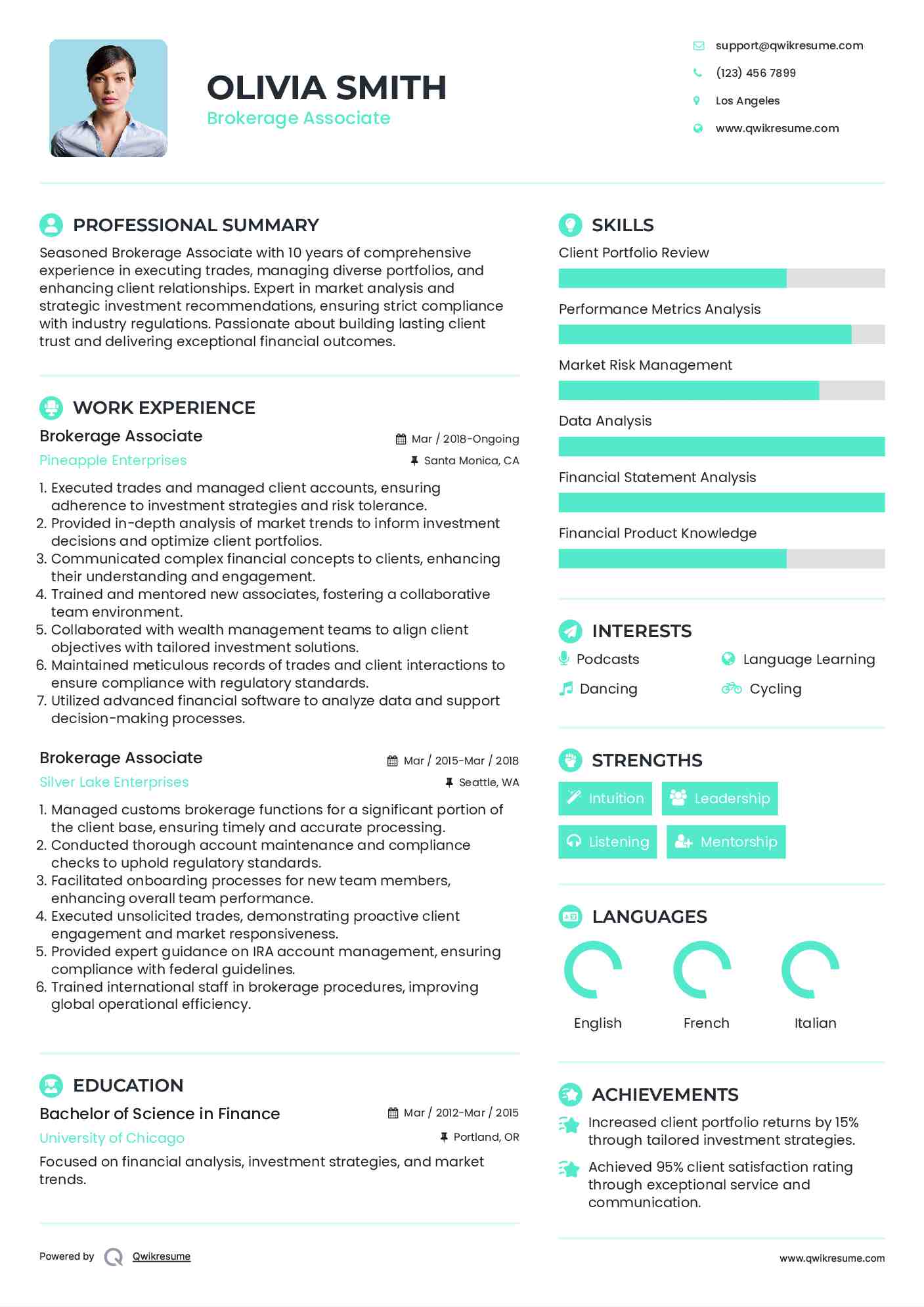 Brokerage Associate Resume Sample