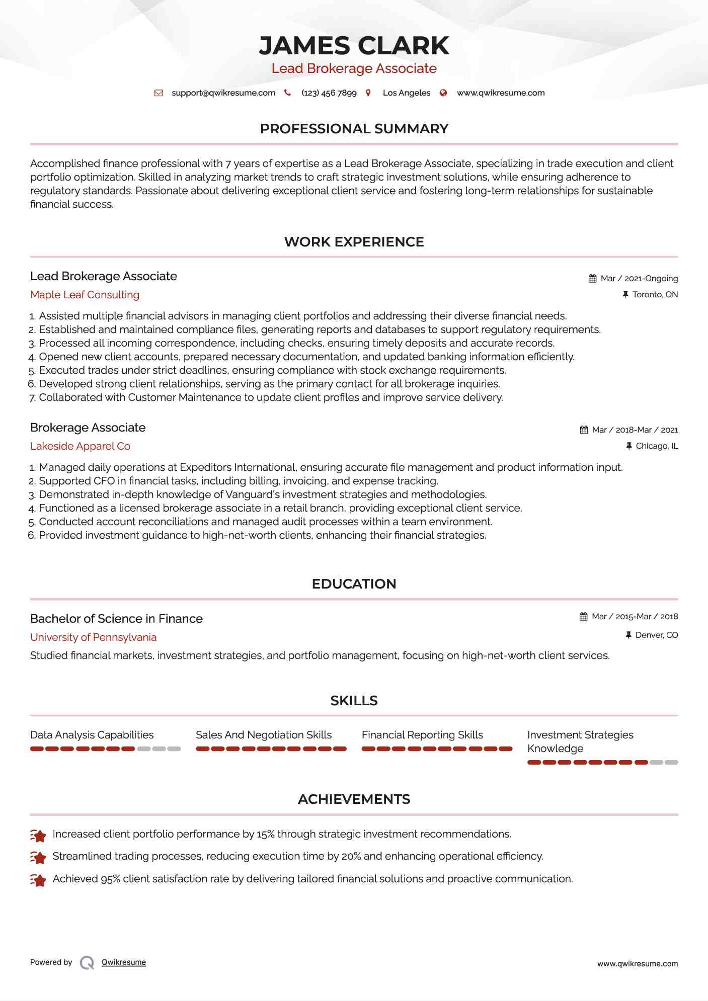 Lead Brokerage Associate Resume Template