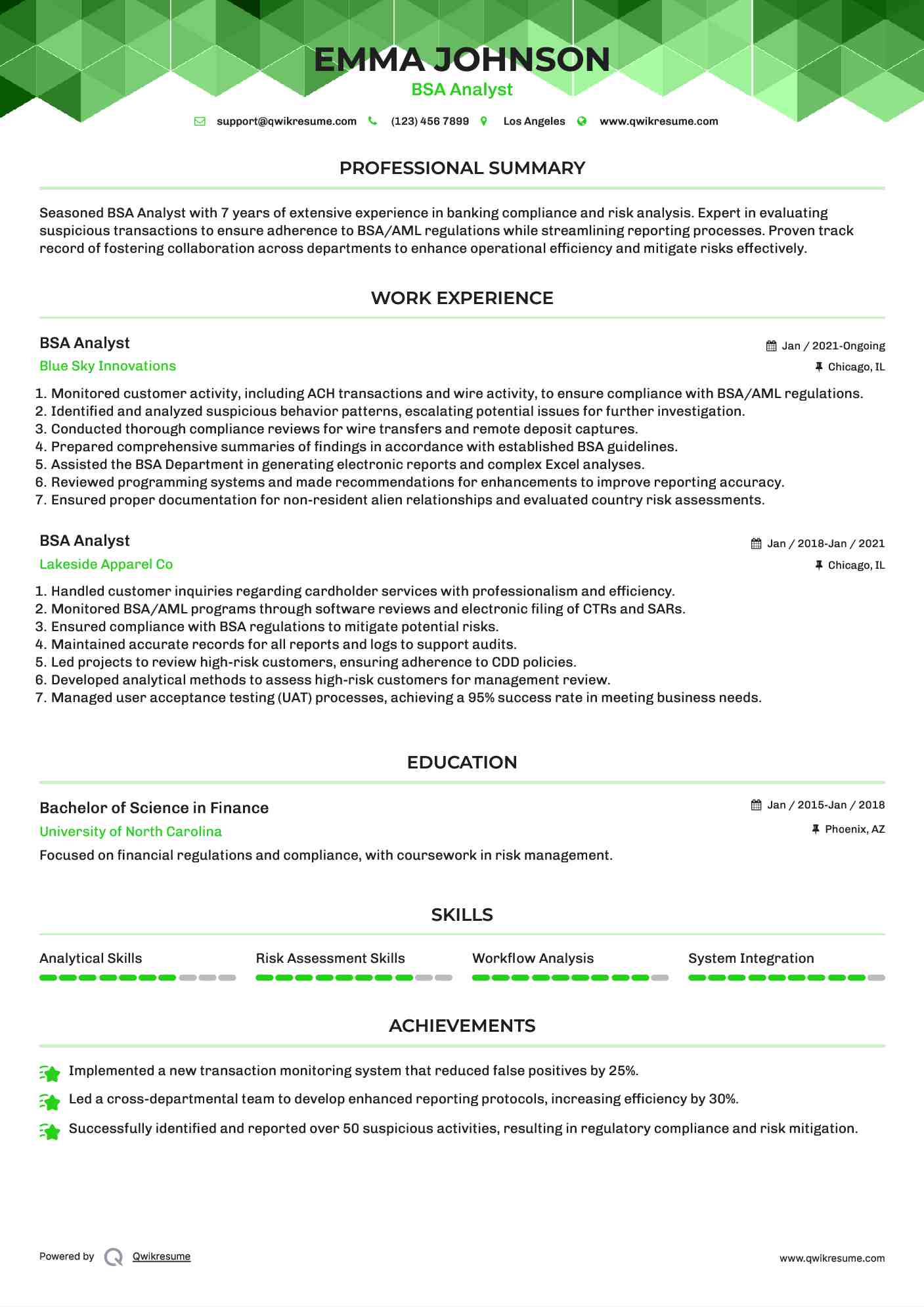 BSA Analyst Resume Template