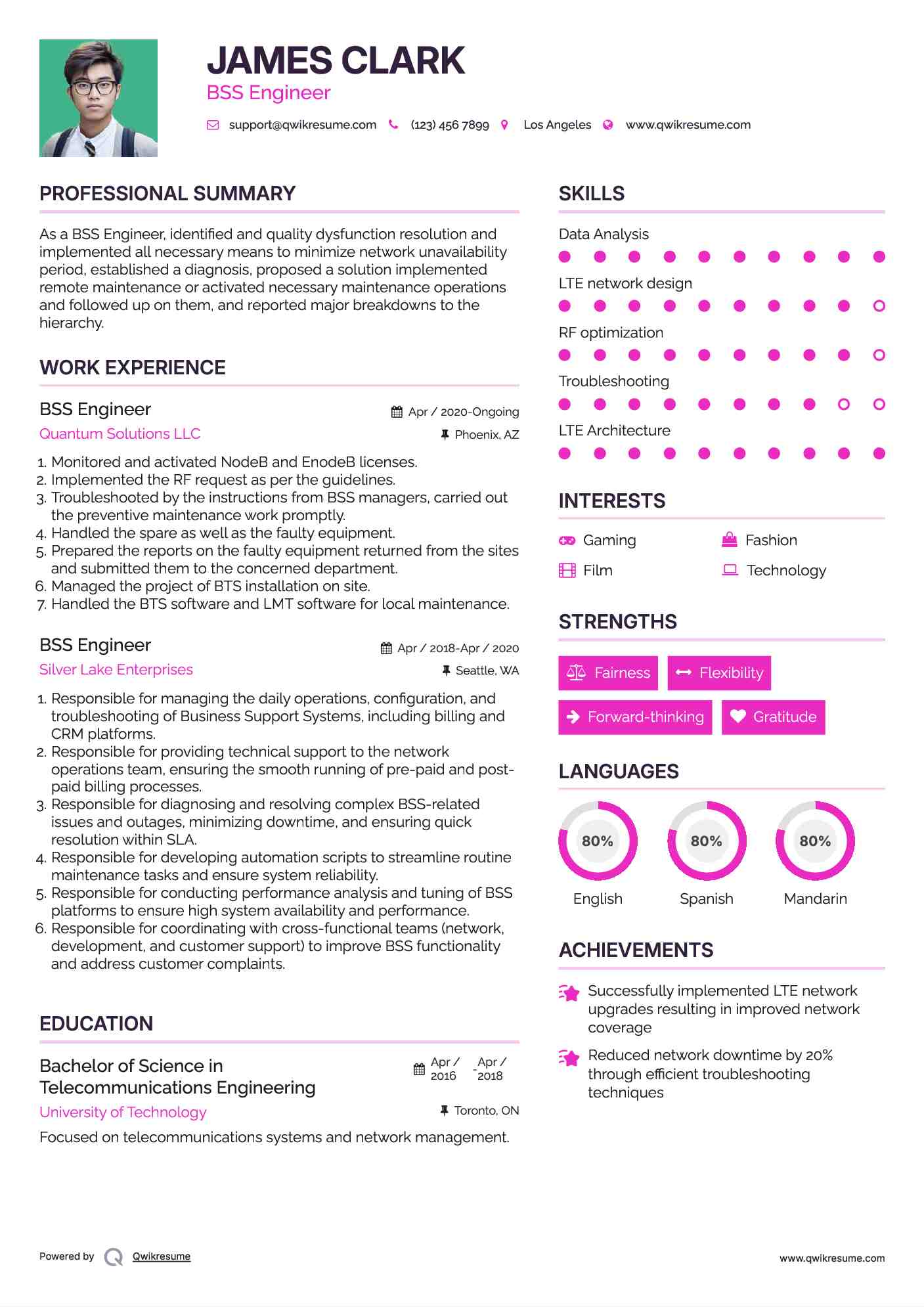 BSS Engineer Resume Example