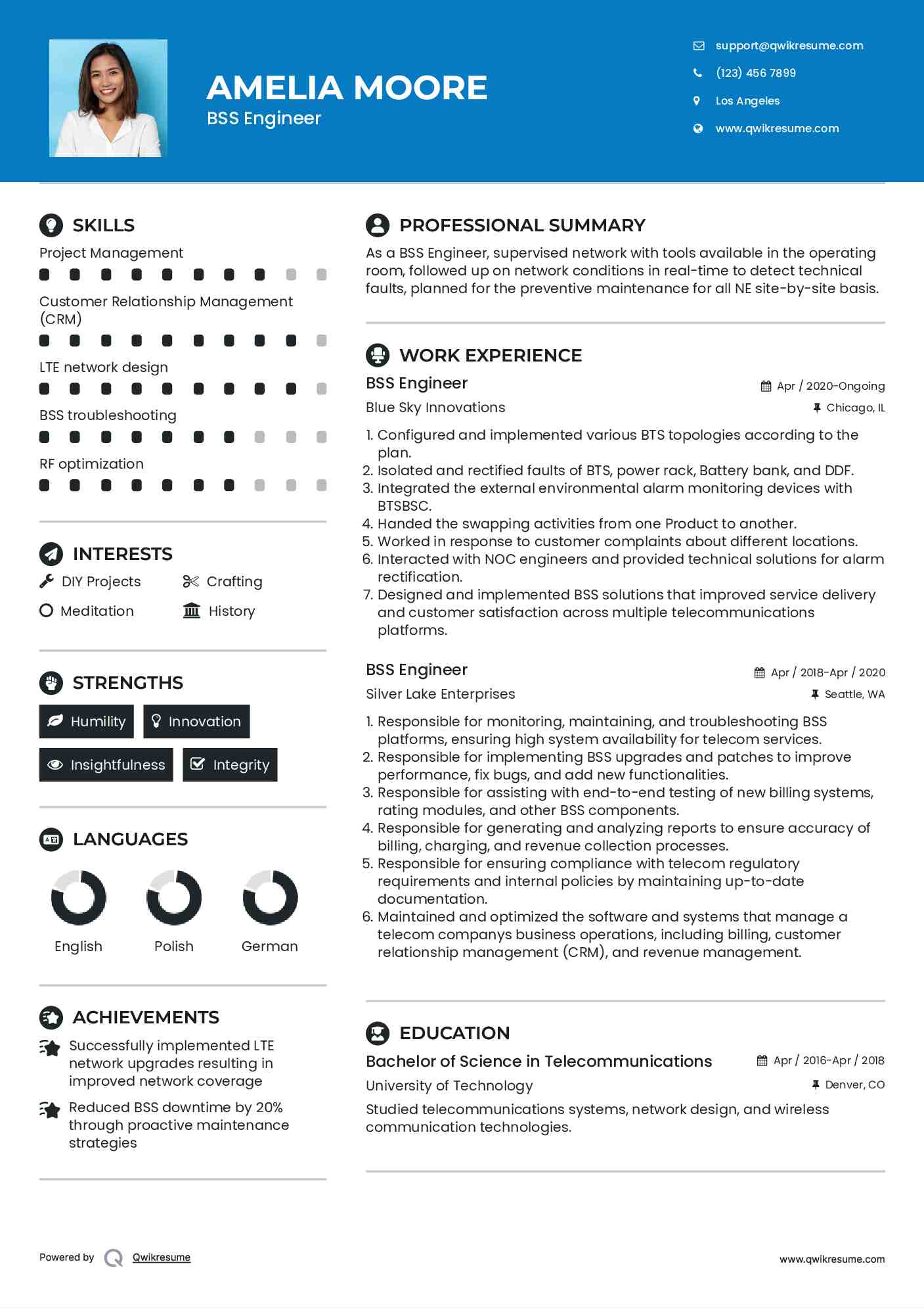 BSS Engineer Resume Example