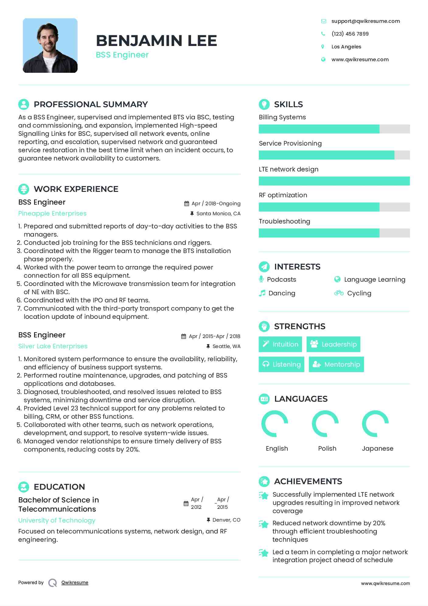 BSS Engineer Resume Format