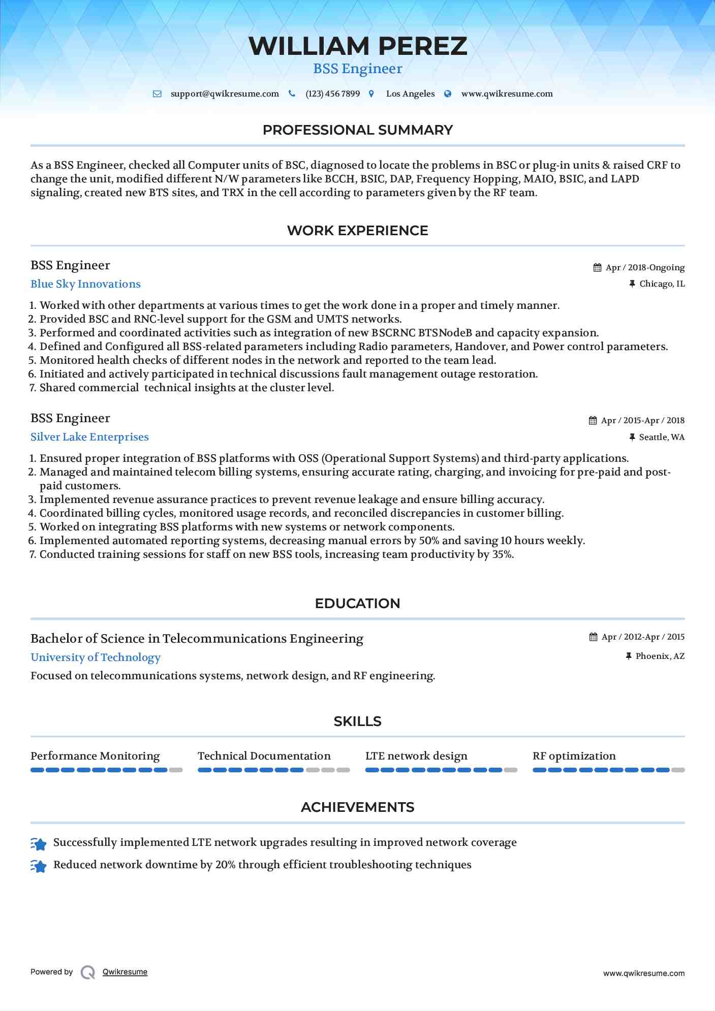 BSS Engineer Resume Model