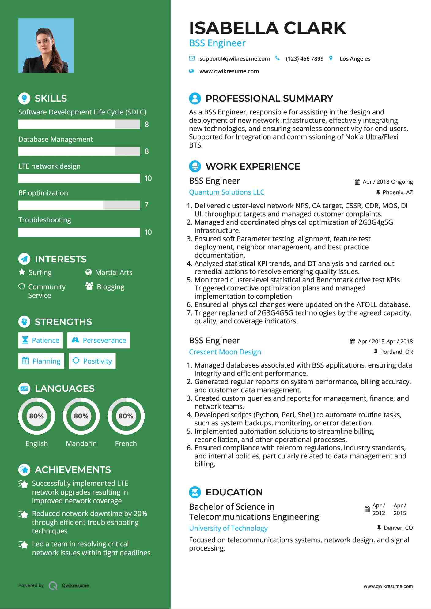 BSS Engineer Resume Example