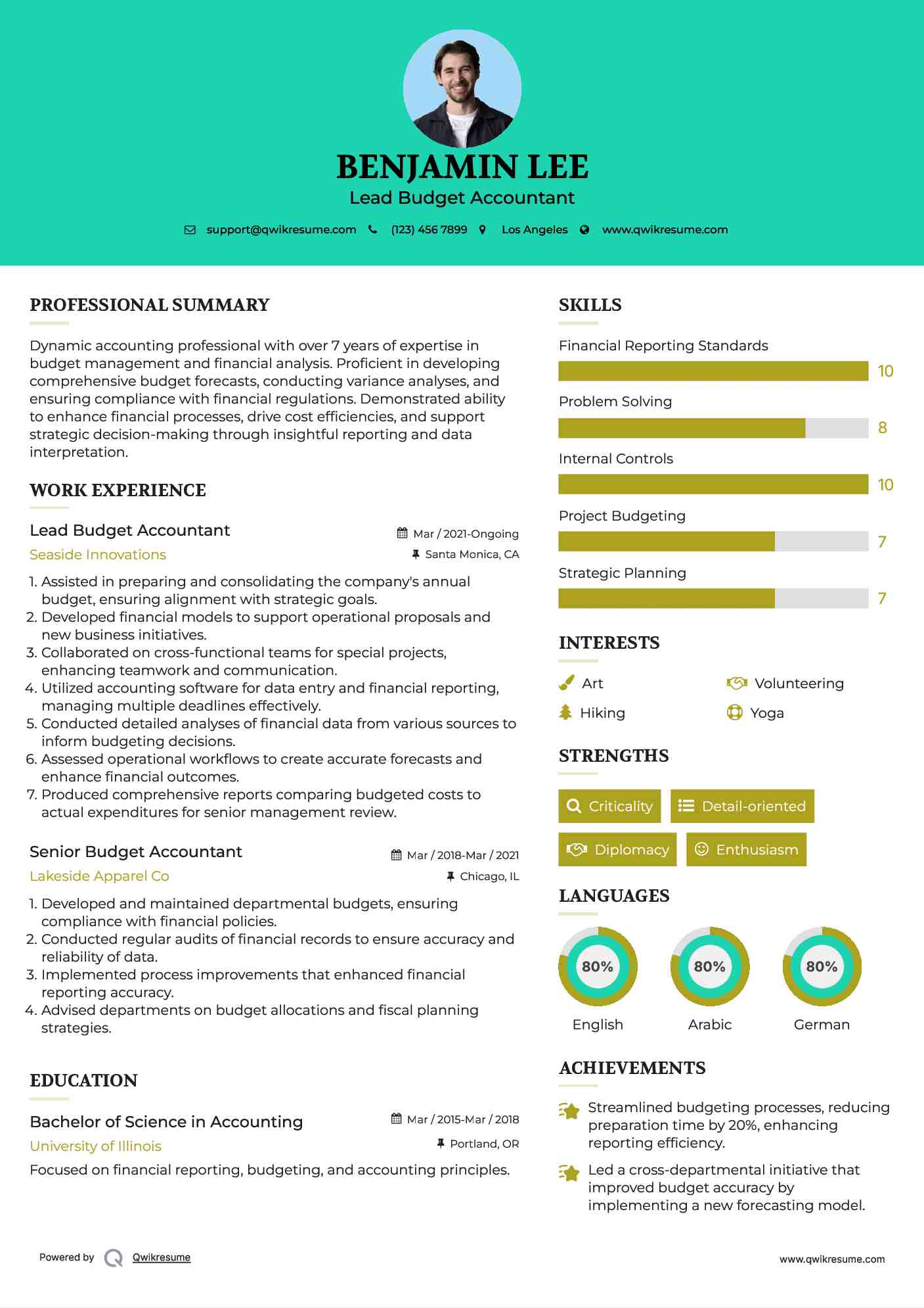 Lead Budget Accountant Resume Model