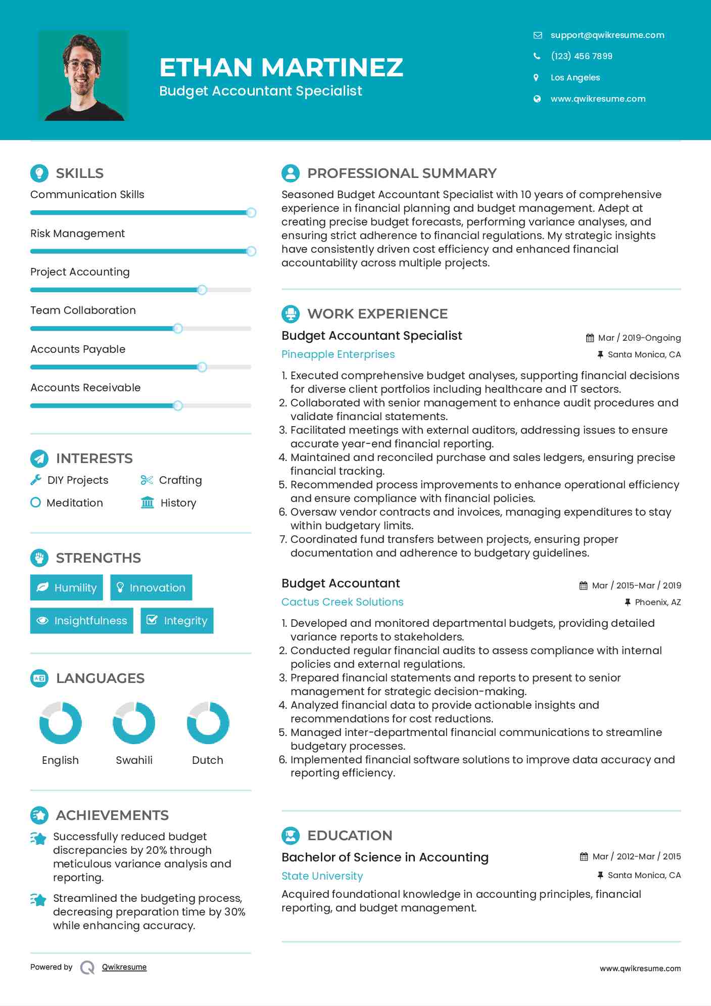 Budget Accountant Specialist Resume Model