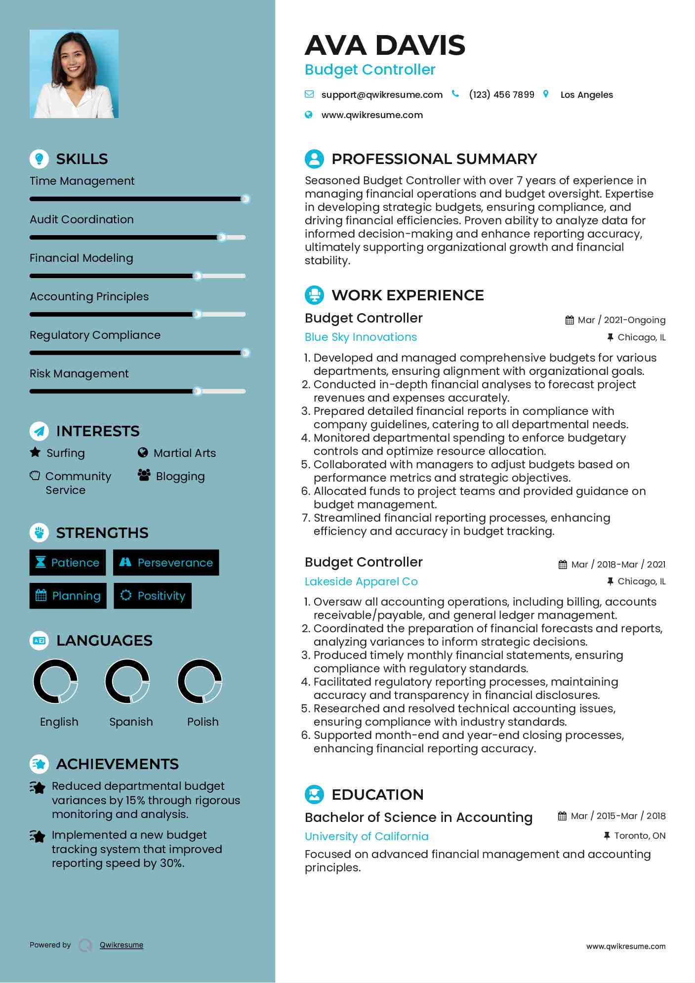 Budget Controller Resume Format