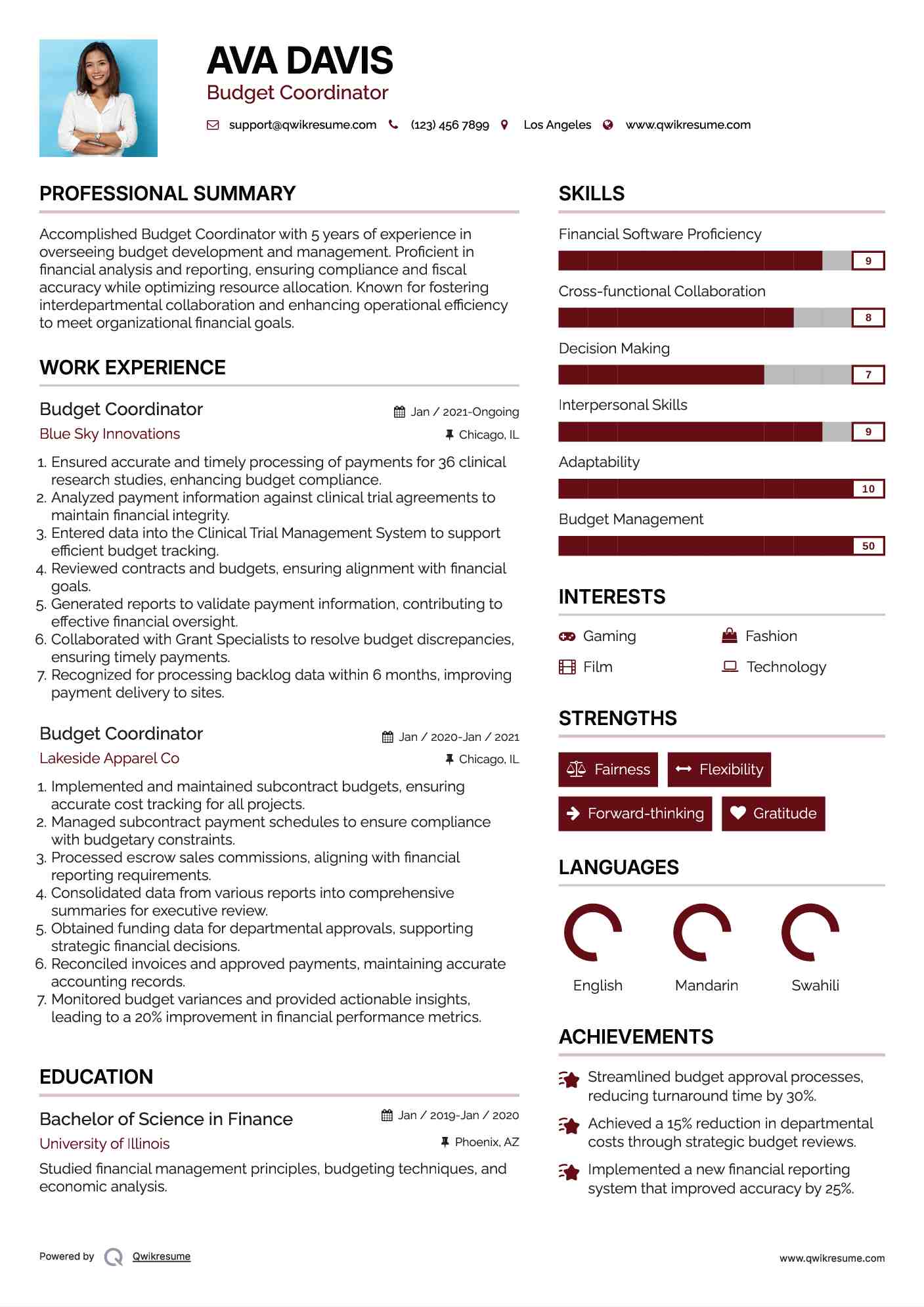 Budget Coordinator Resume Template