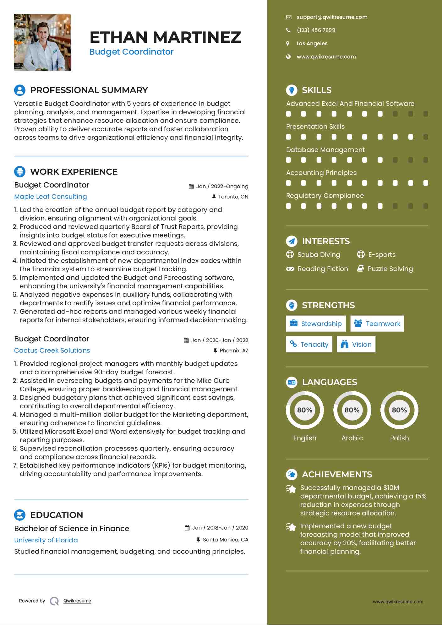 Budget Coordinator Resume Sample