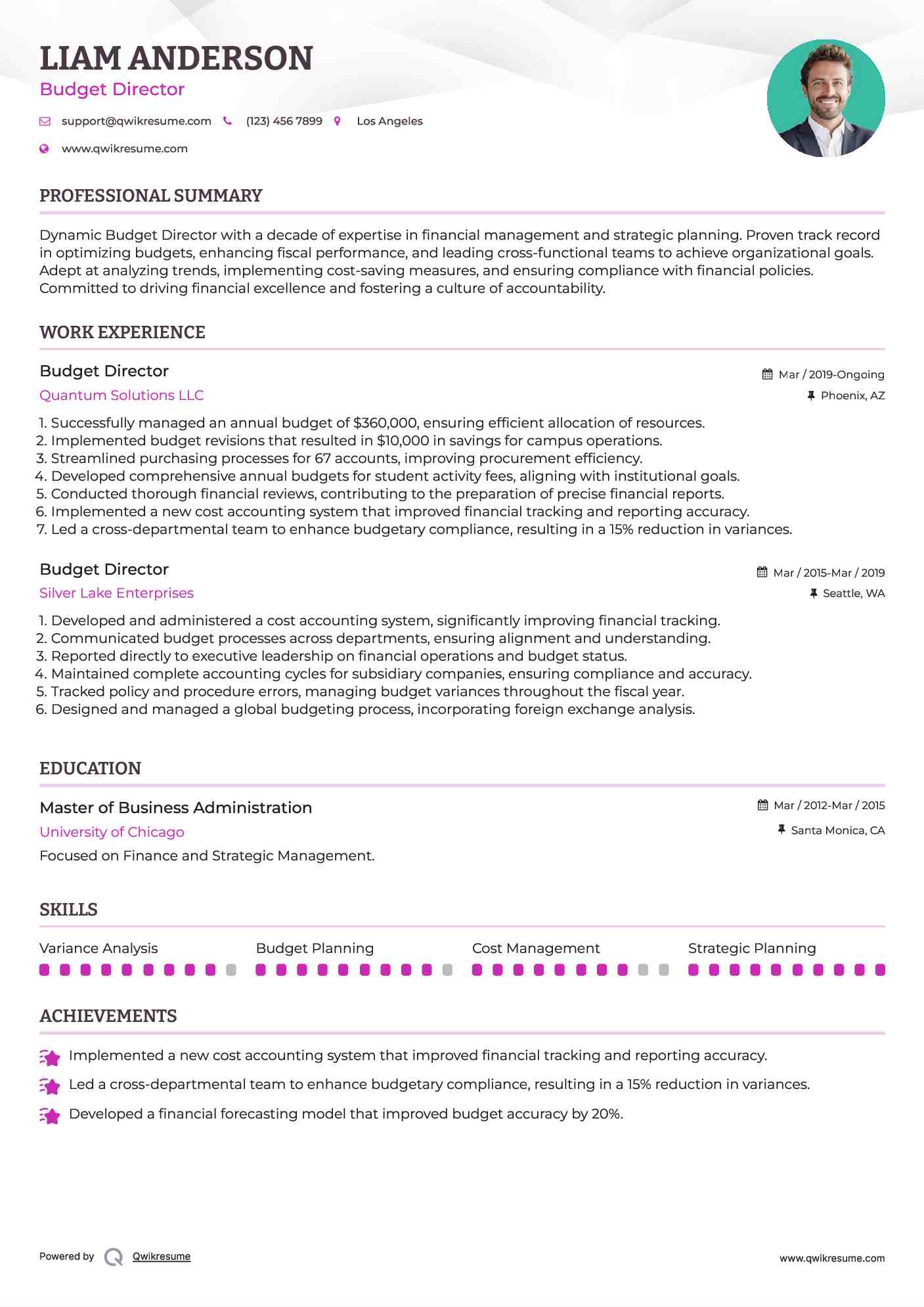 Budget Director Resume Format