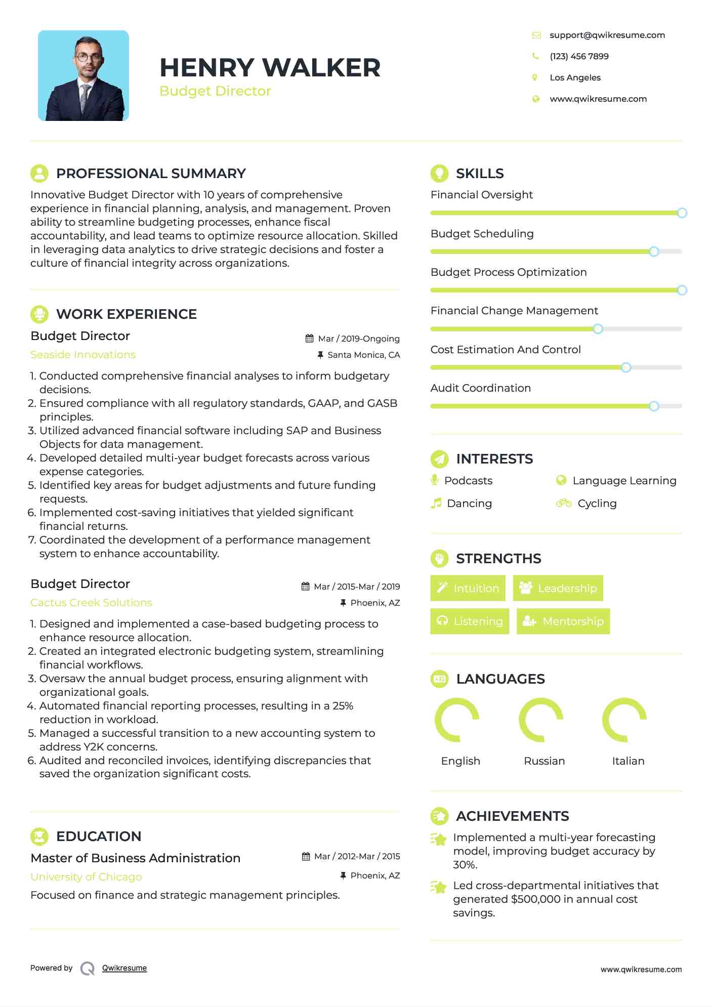 Budget Director Resume Example