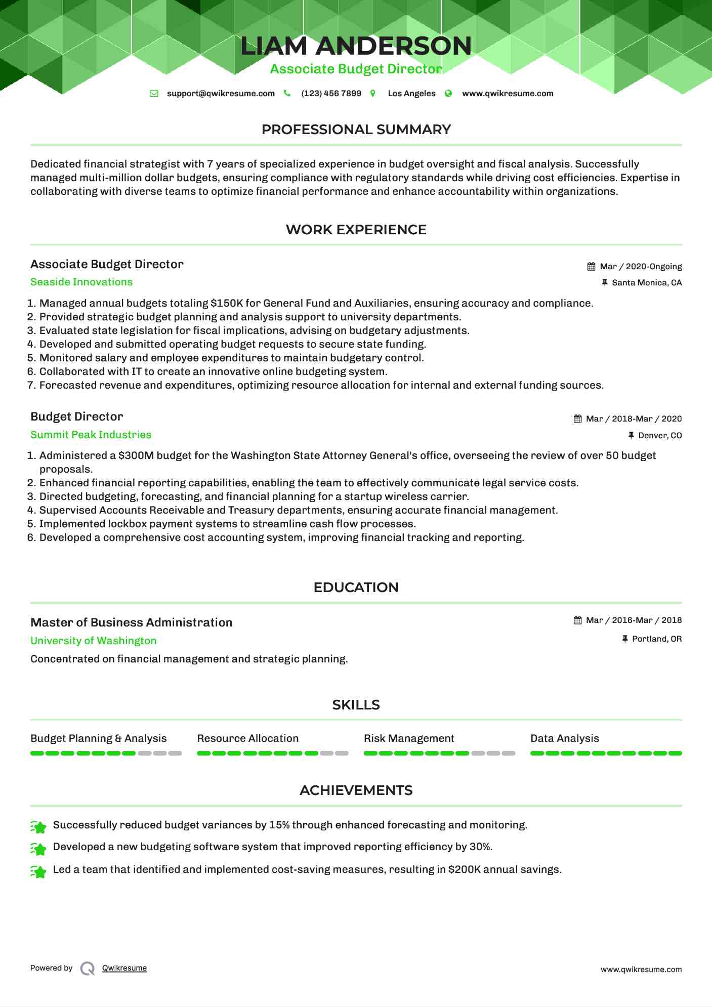 Associate  Budget Director Resume Sample