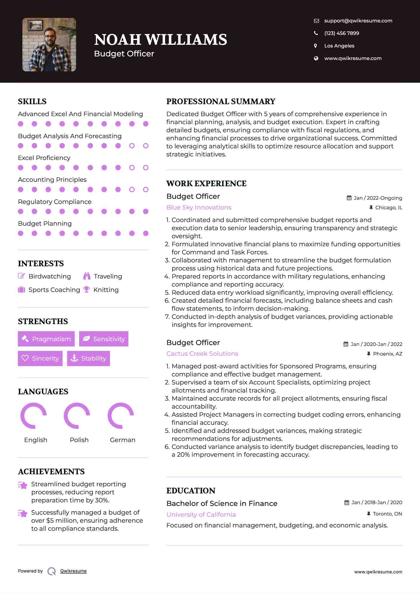 Budget Officer Resume Format