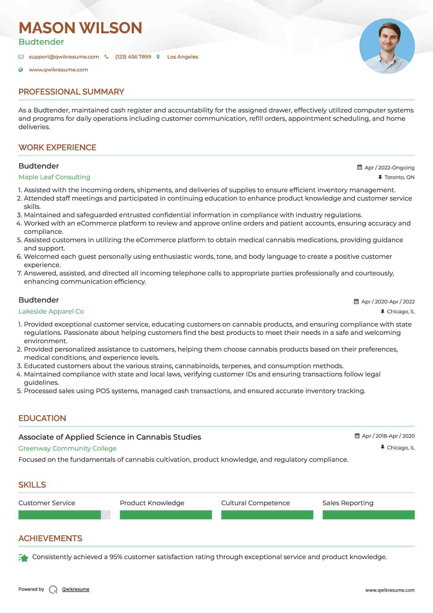 Budtender Resume Sample