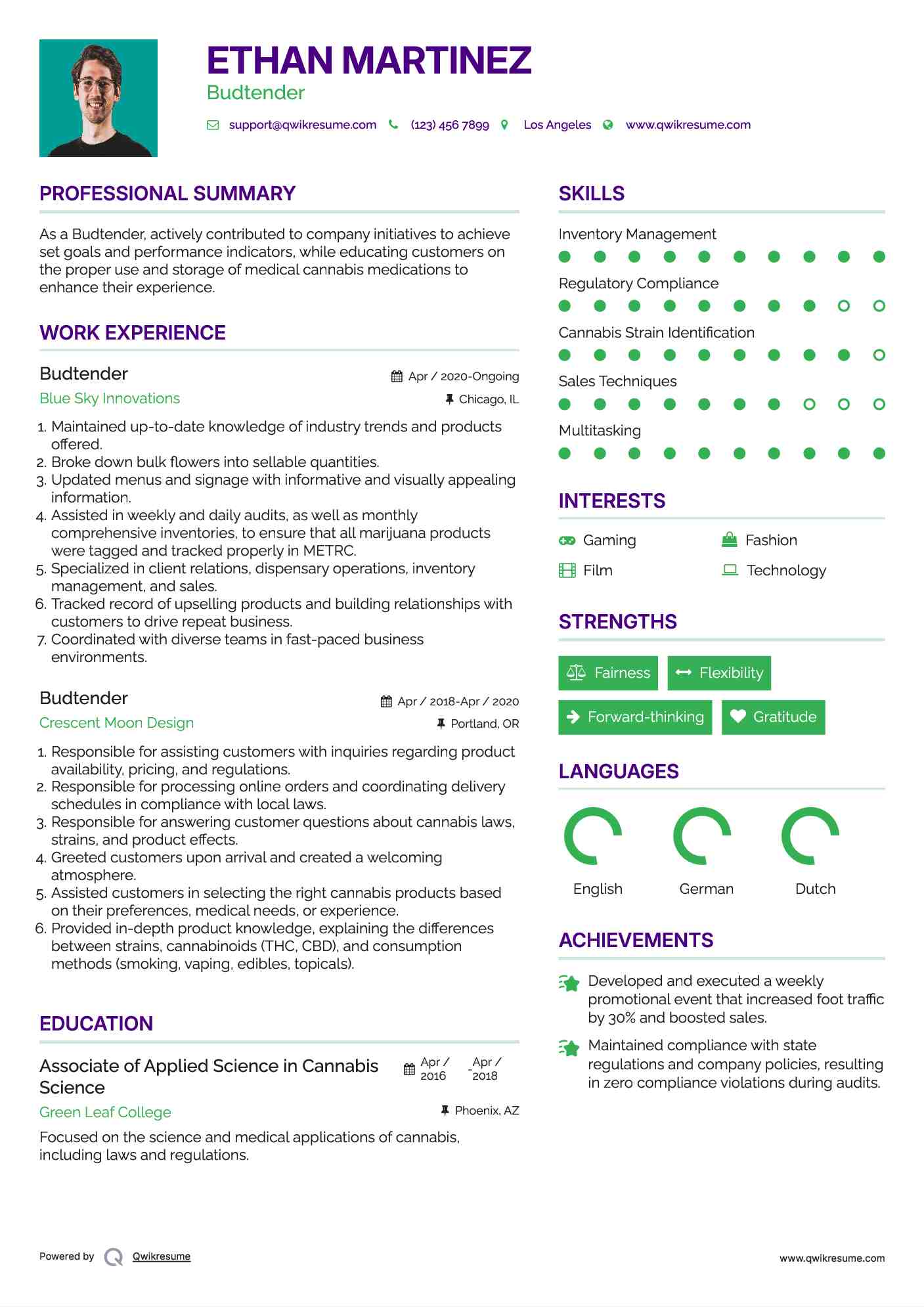 Budtender Resume Sample