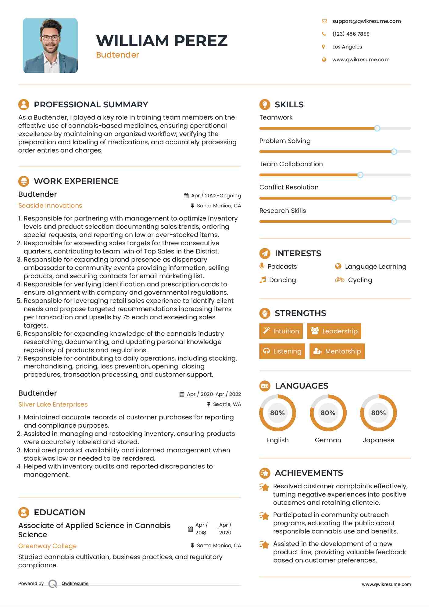 Budtender Resume Model