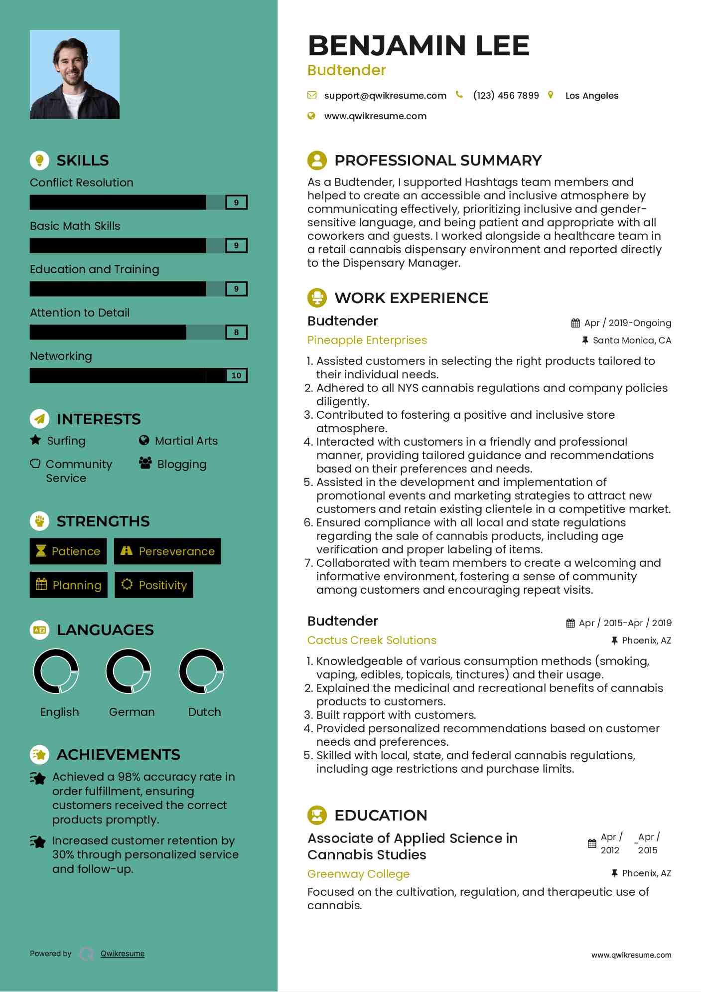 Budtender Resume Model