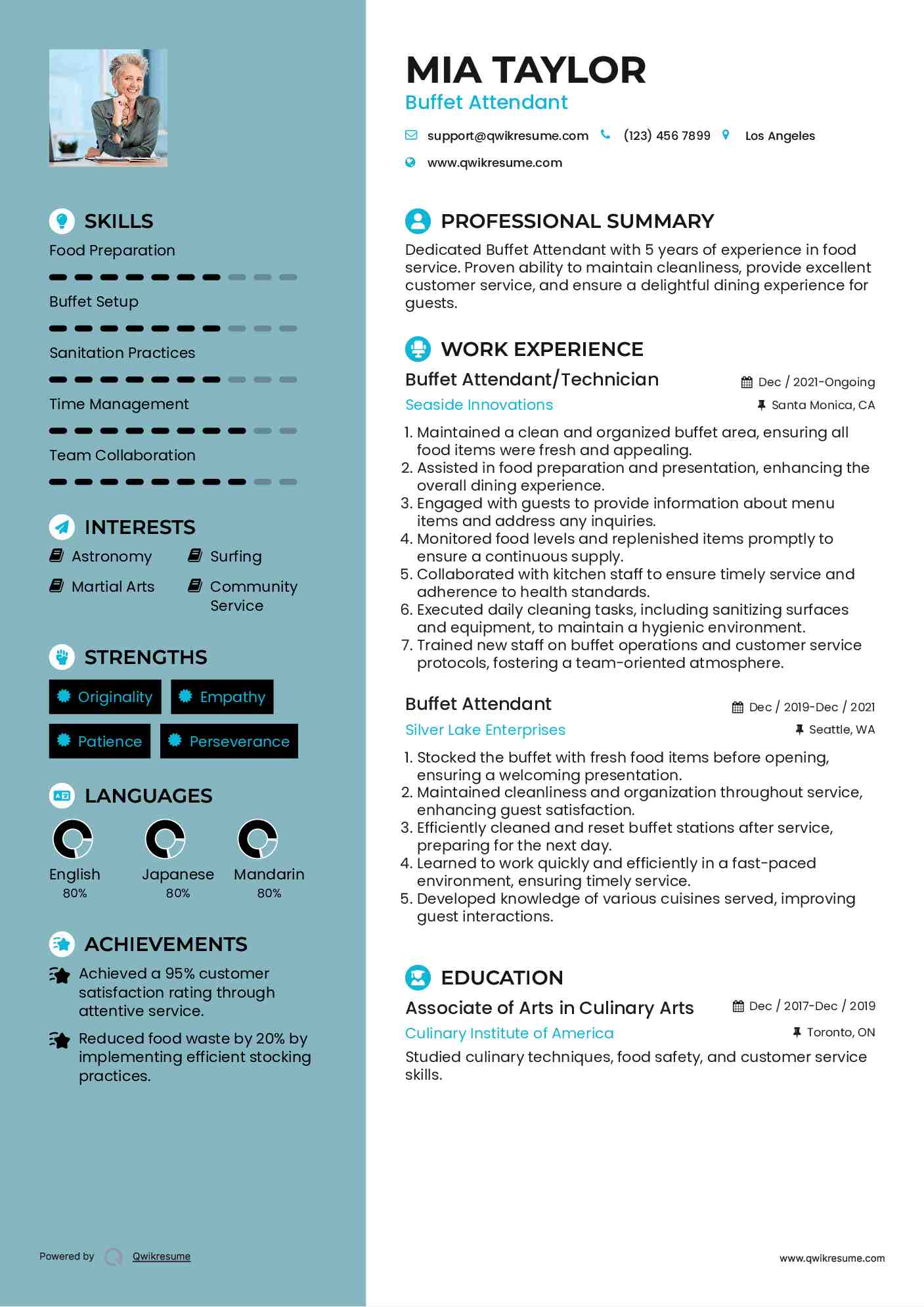 Buffet Attendant/Technician Resume Format