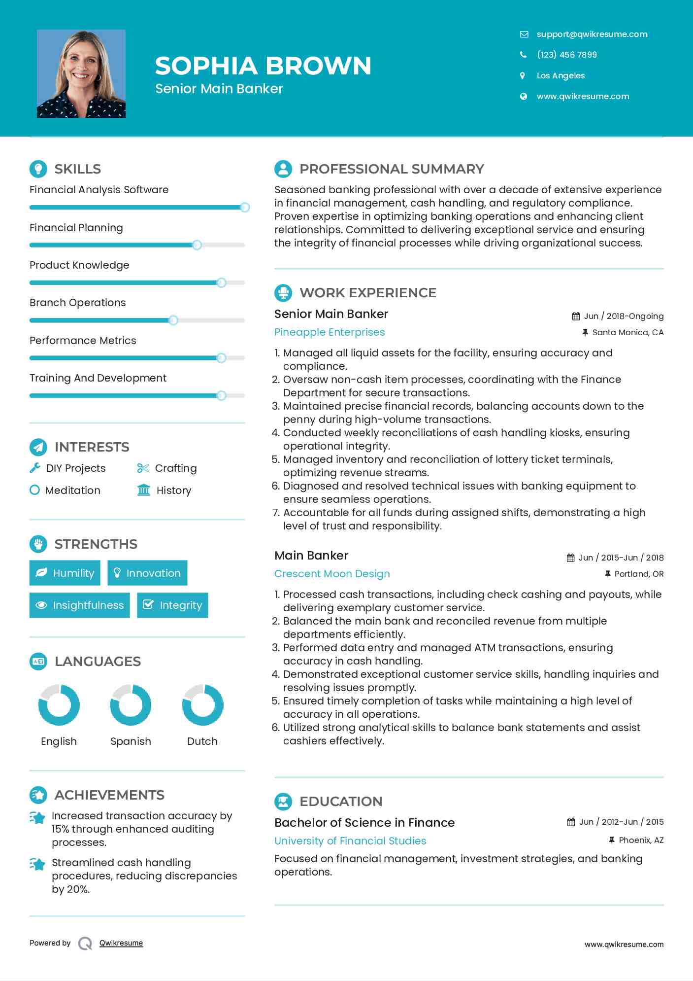 Senior Main Banker Resume Sample