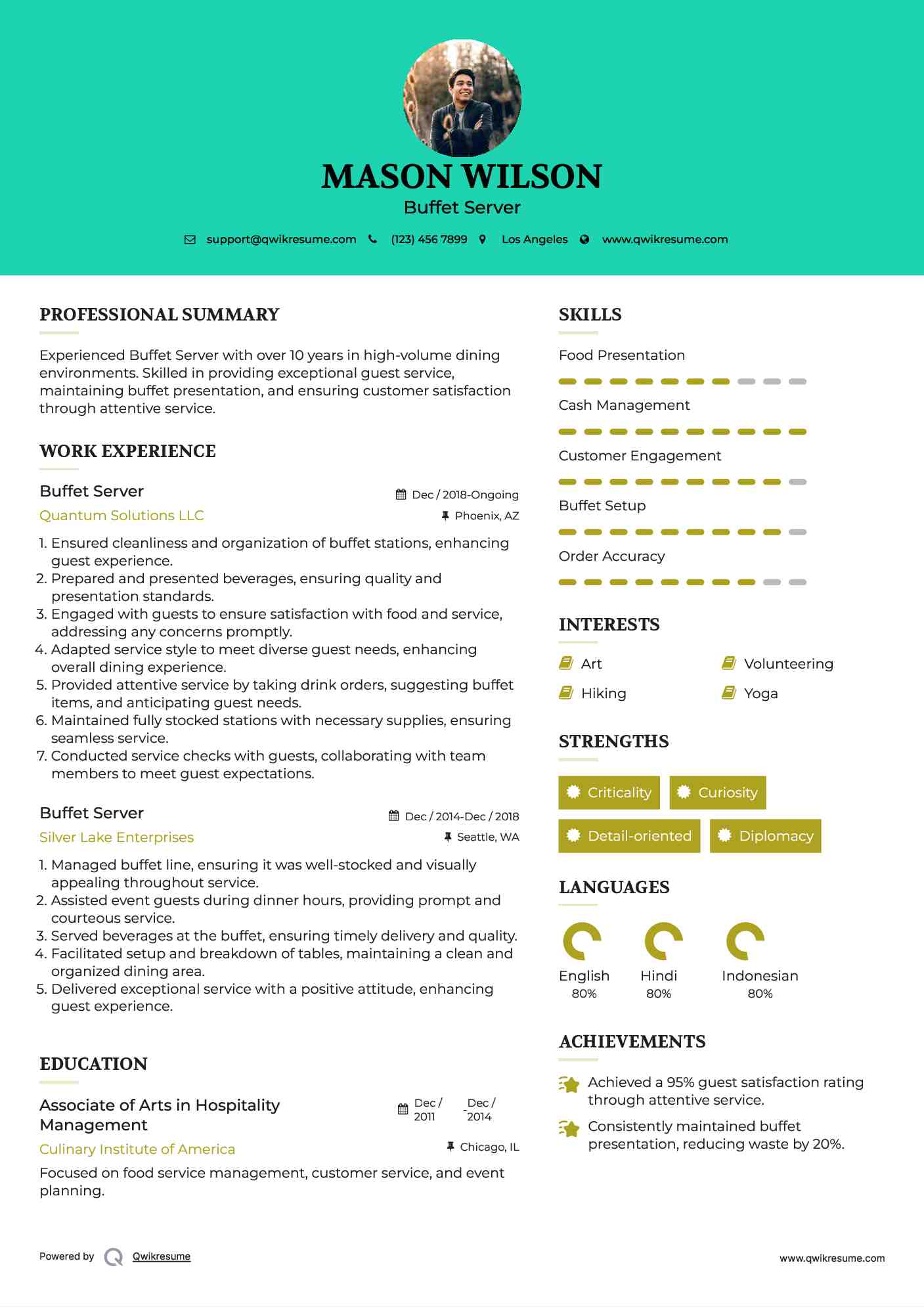 Buffet Server Resume Model