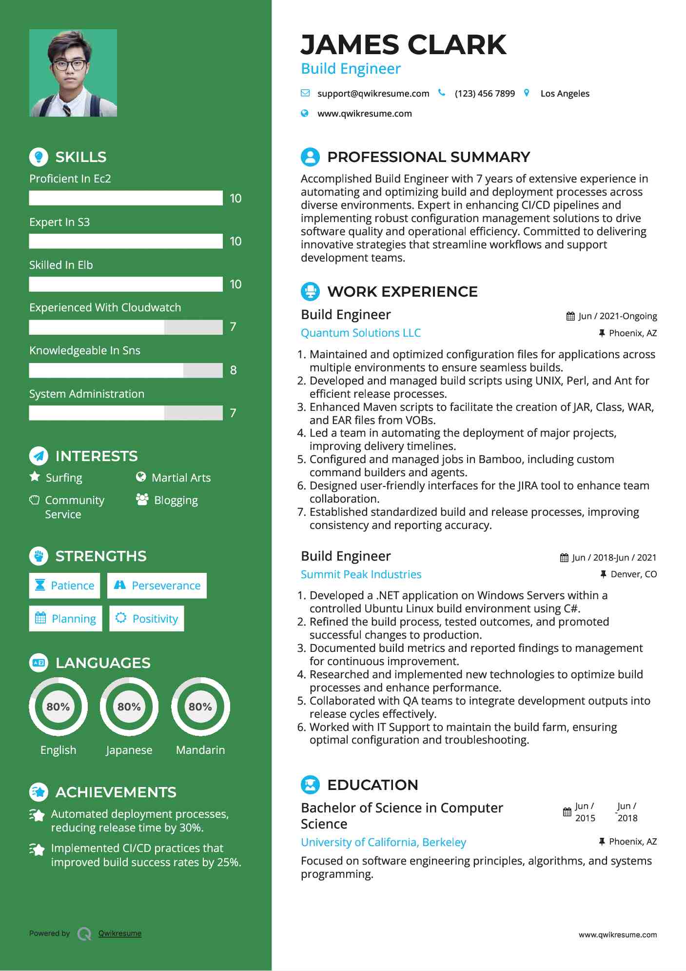 Build Engineer Resume Example