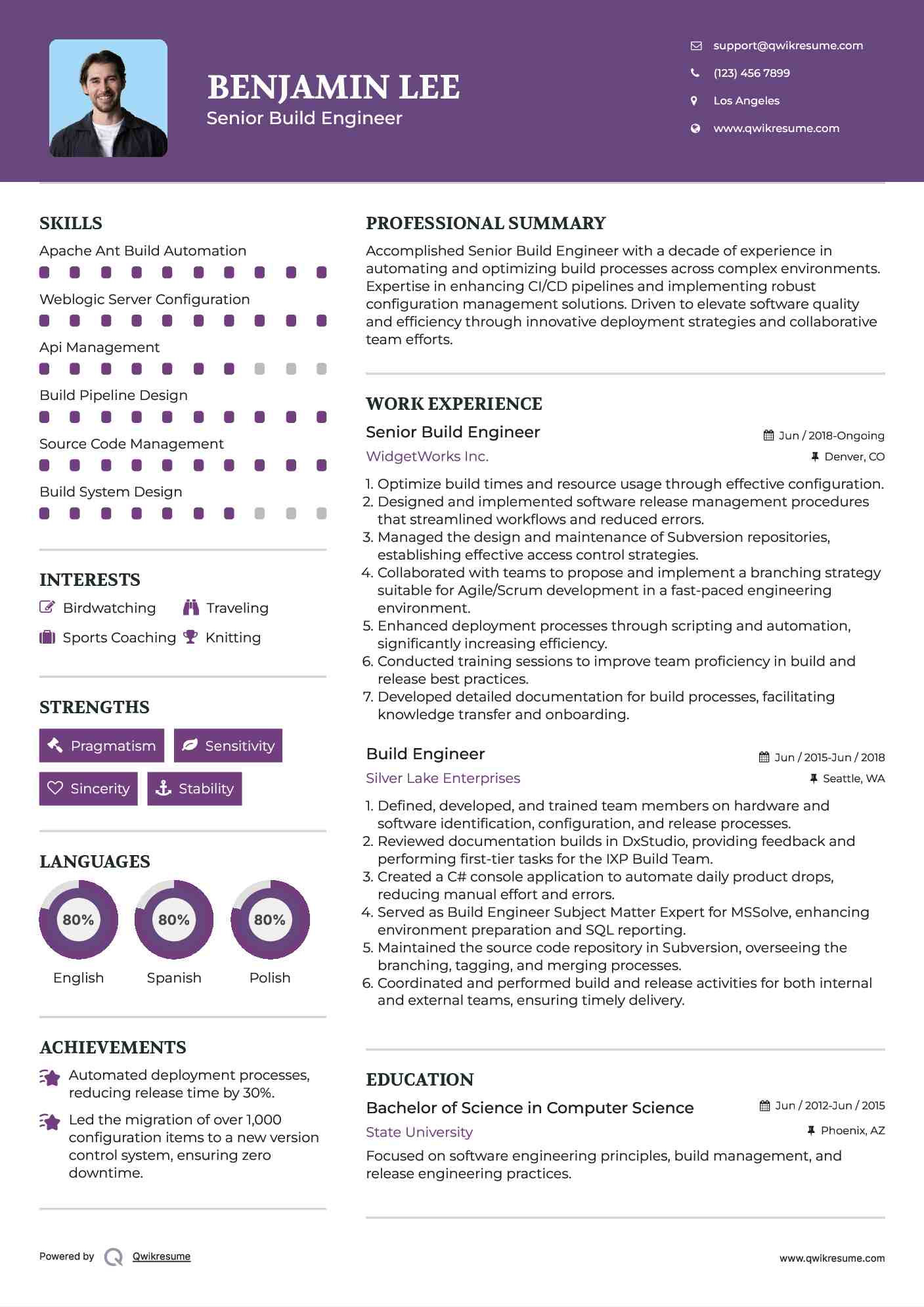Senior Build Engineer Resume Template
