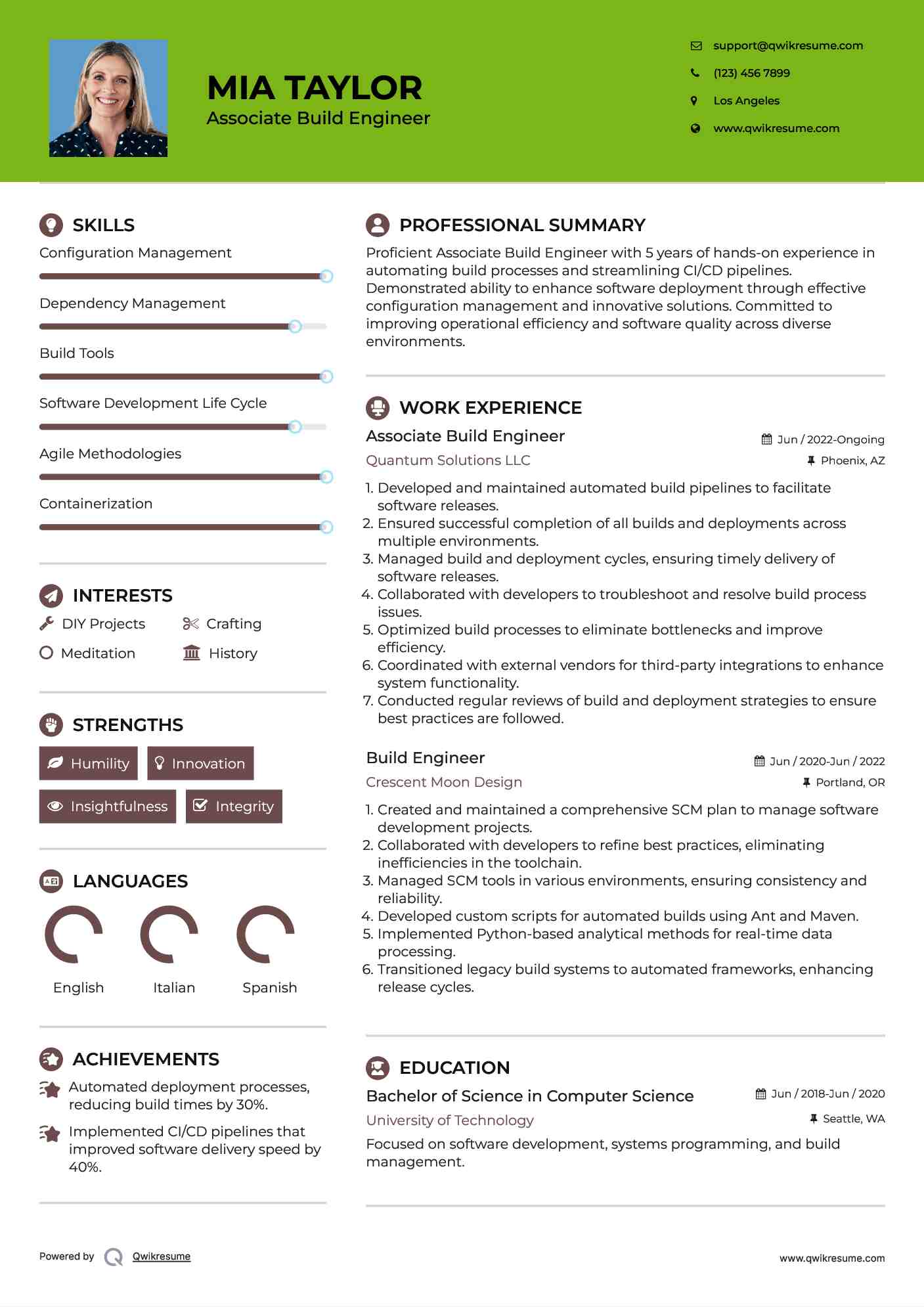 Associate Build Engineer
 Resume Sample