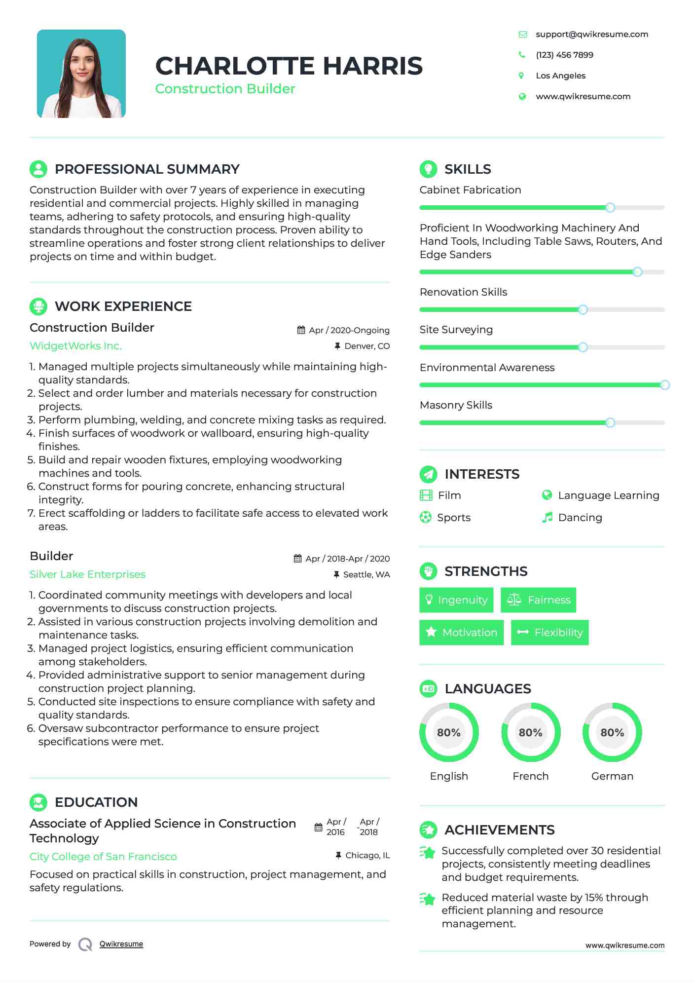 Construction Builder
 Resume Example