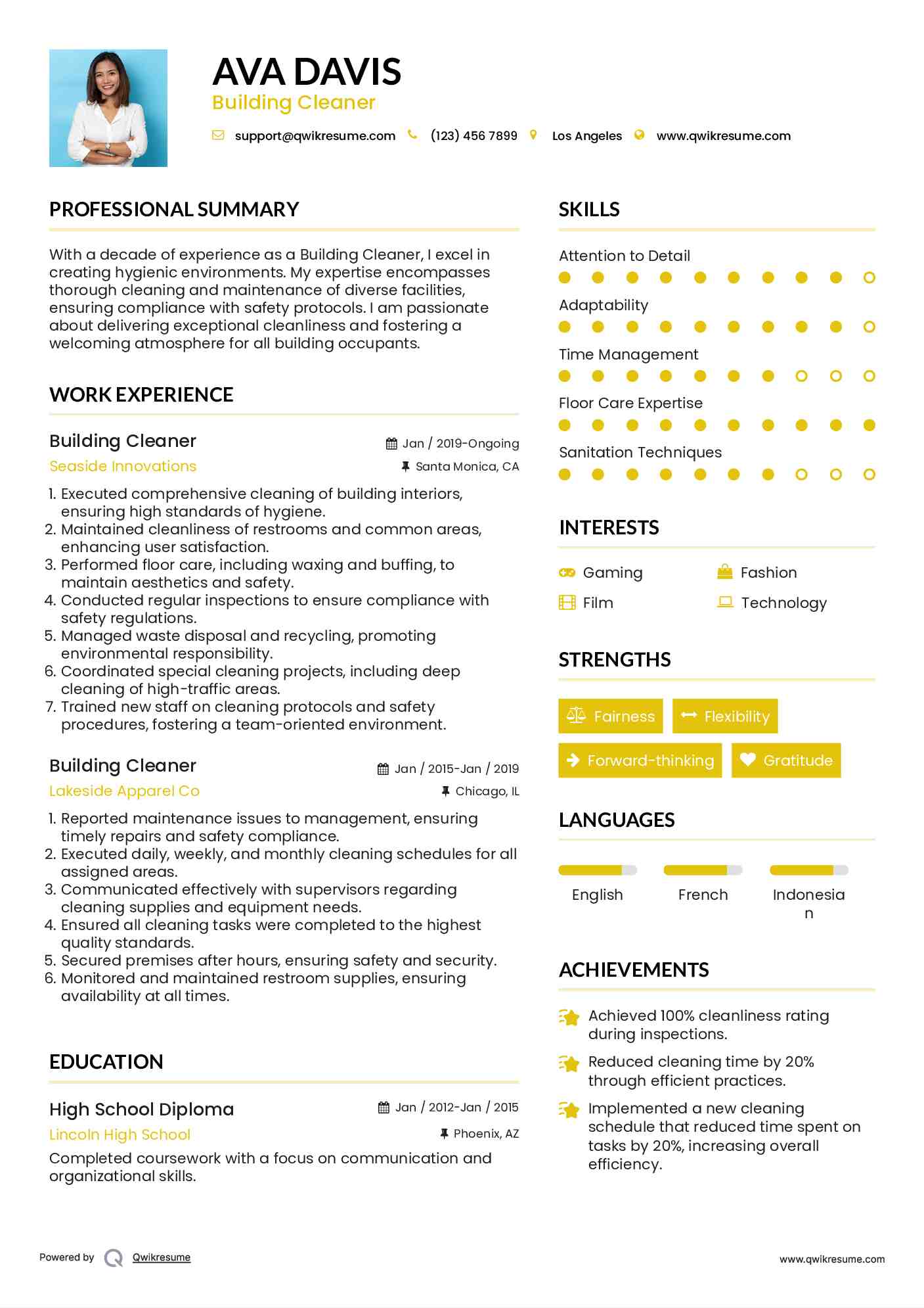 Building Cleaner Resume Sample