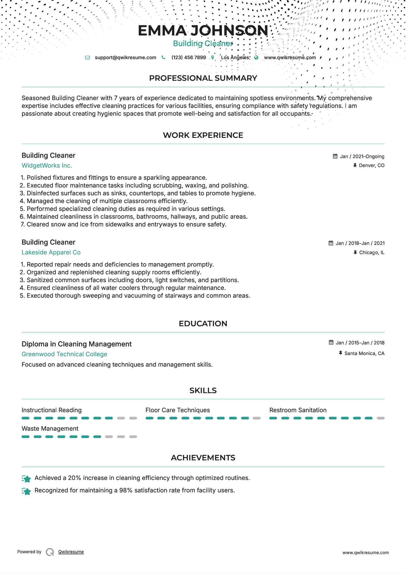 Building Cleaner Resume Model