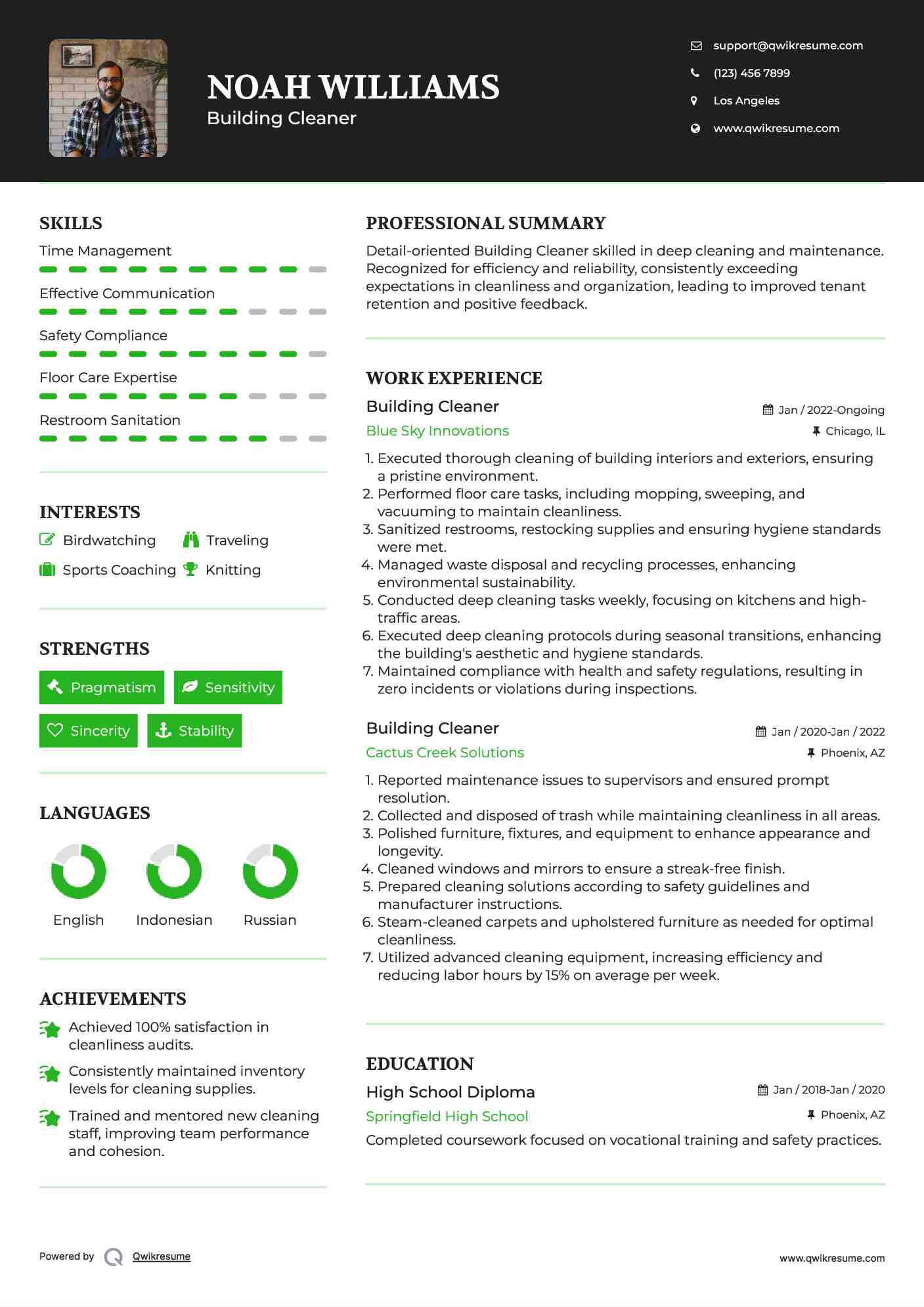 Building Cleaner Resume Example