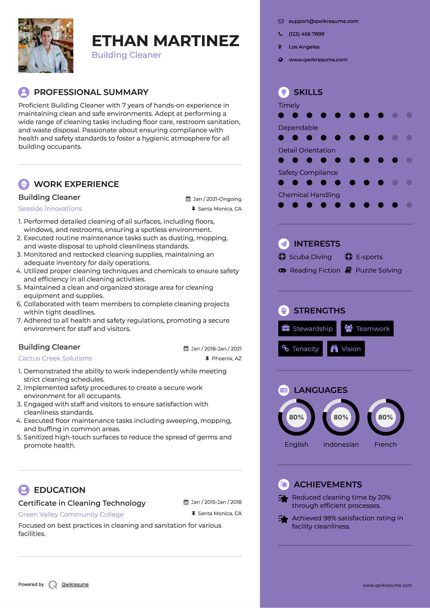 Building Cleaner Resume Sample