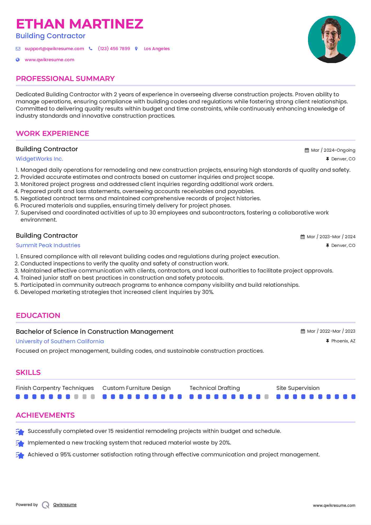 Building Contractor Resume Template
