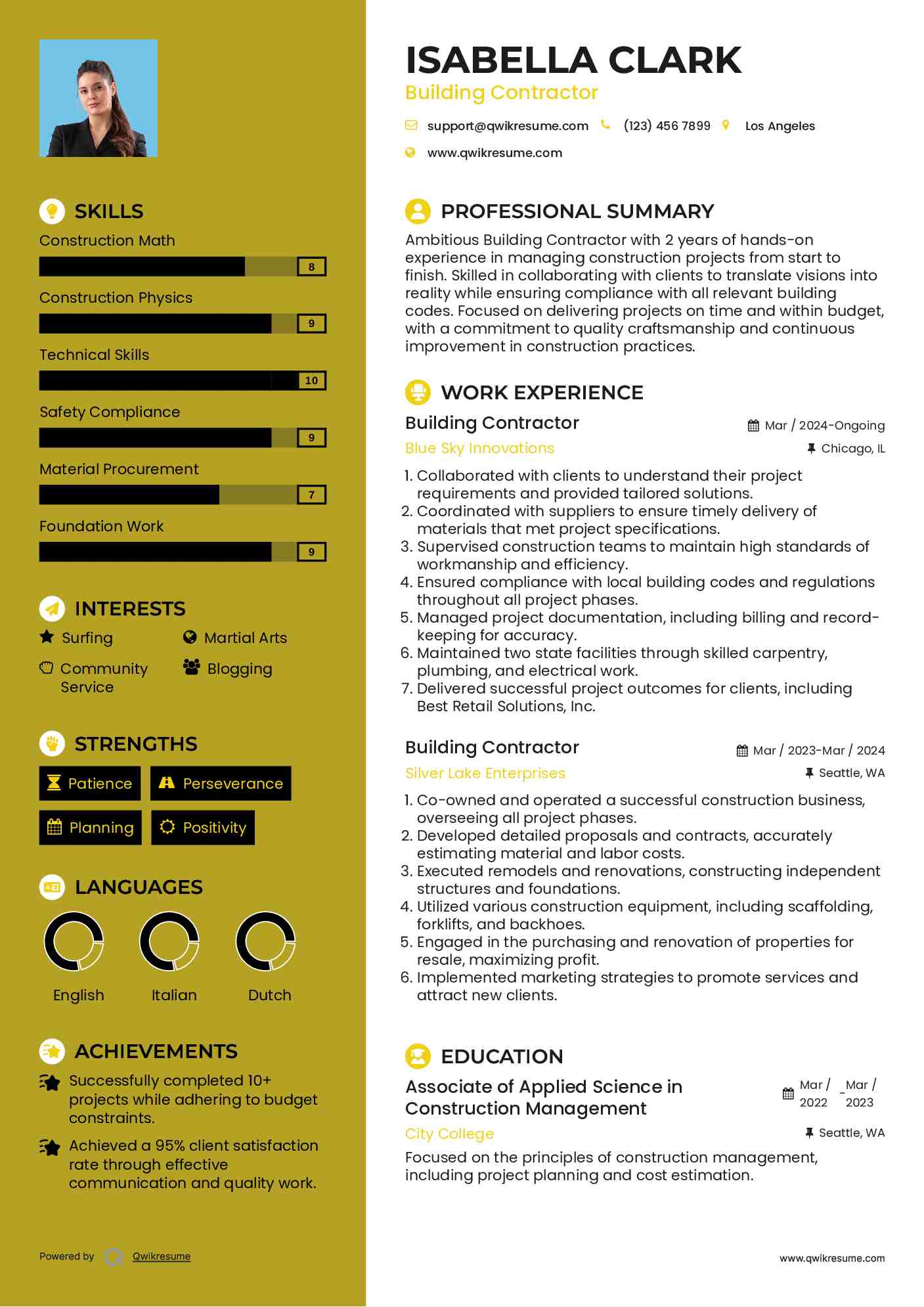 Building Contractor Resume Model