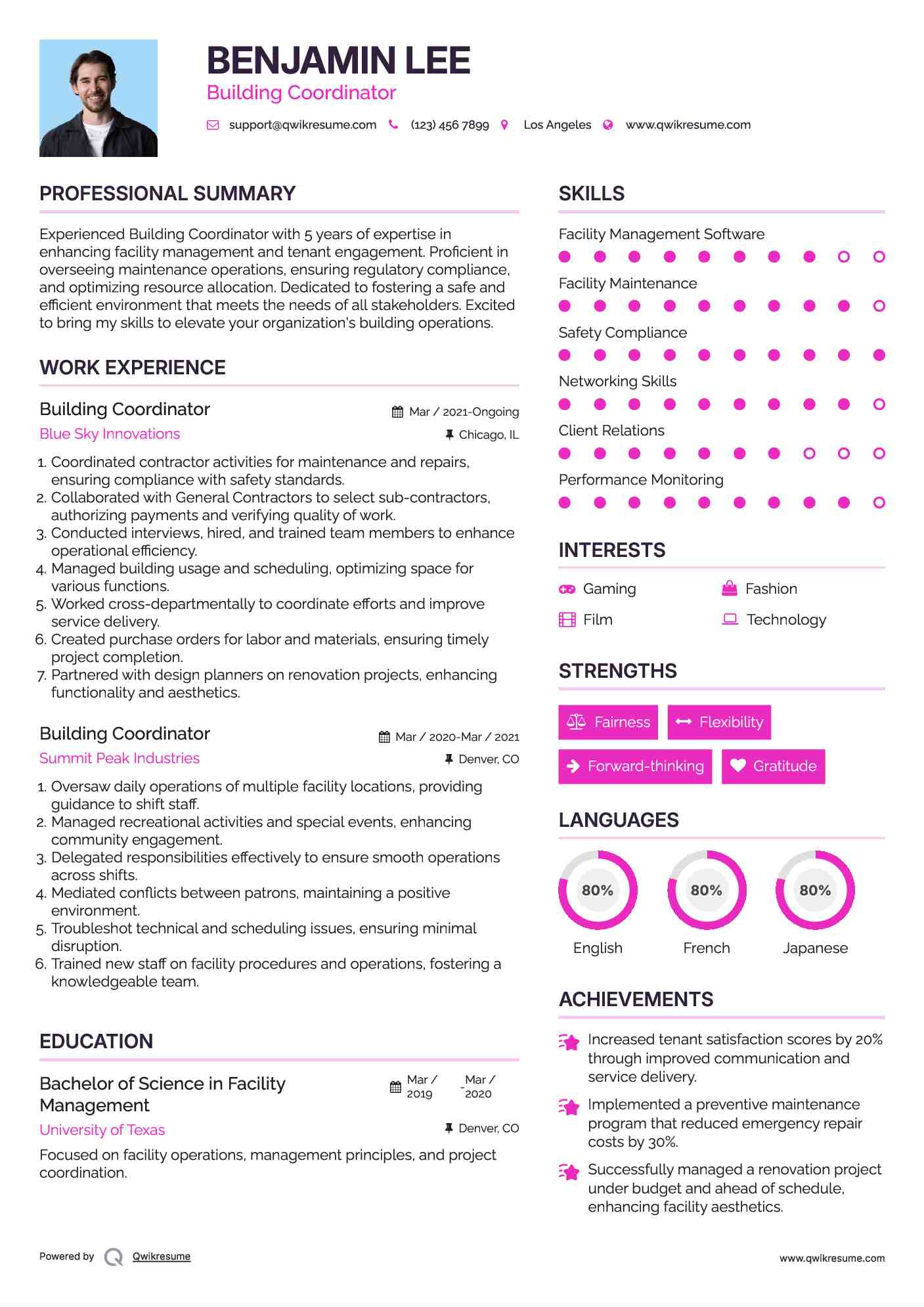 Building Coordinator Resume Template