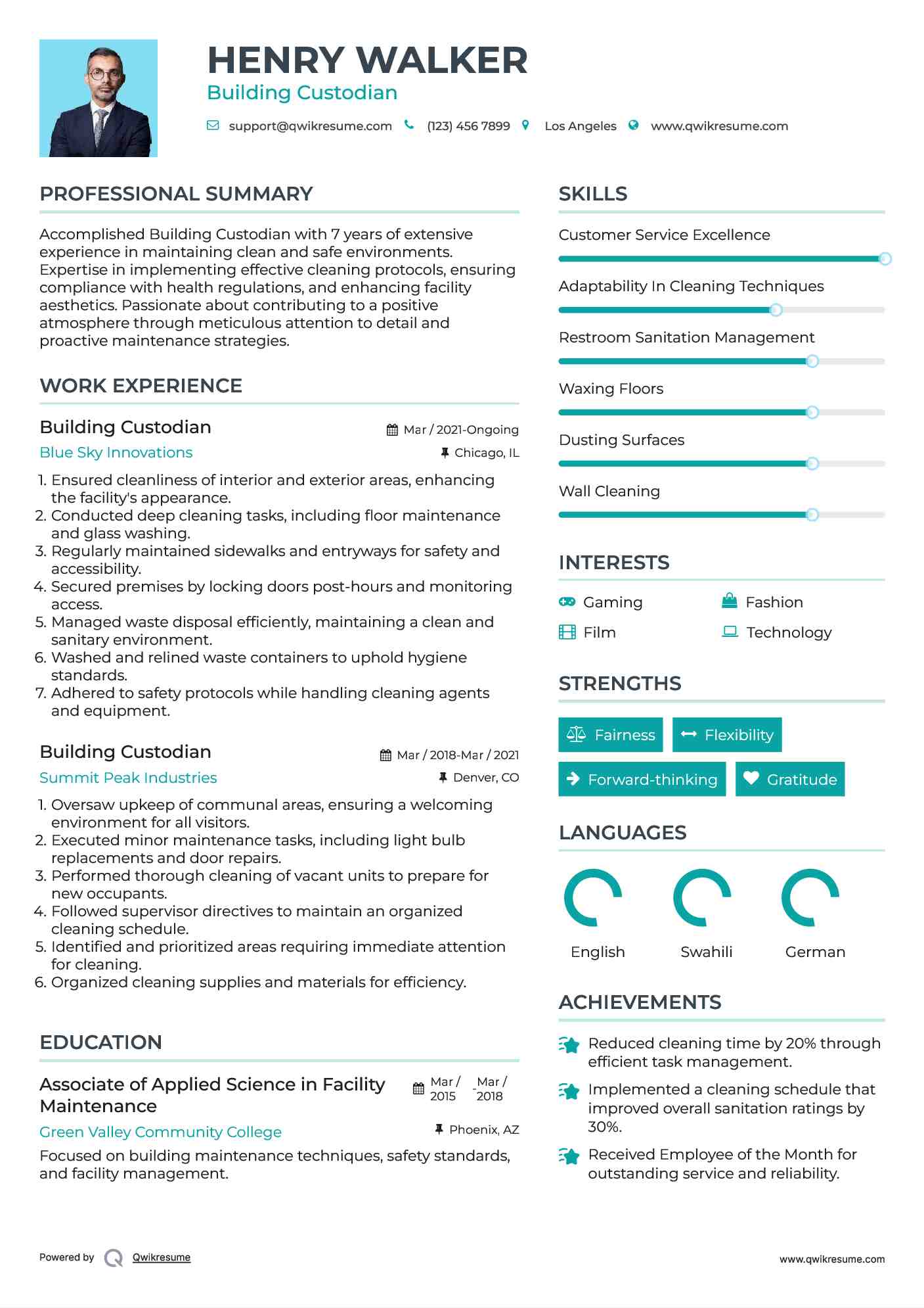 Building Custodian Resume Sample